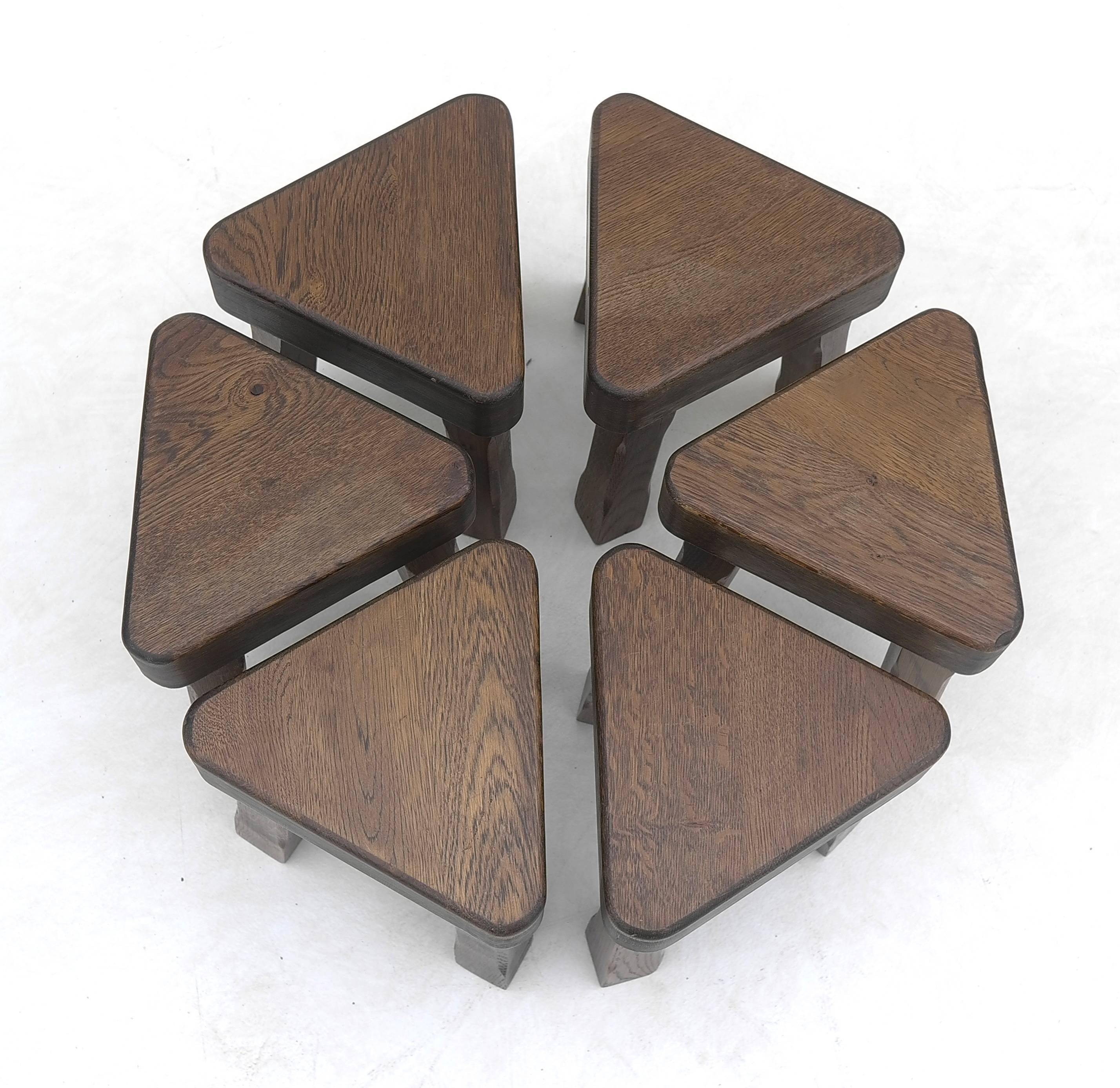 Oak sculptural nesting tables from the 1960s in the style of Lisa Johansson-Pape.