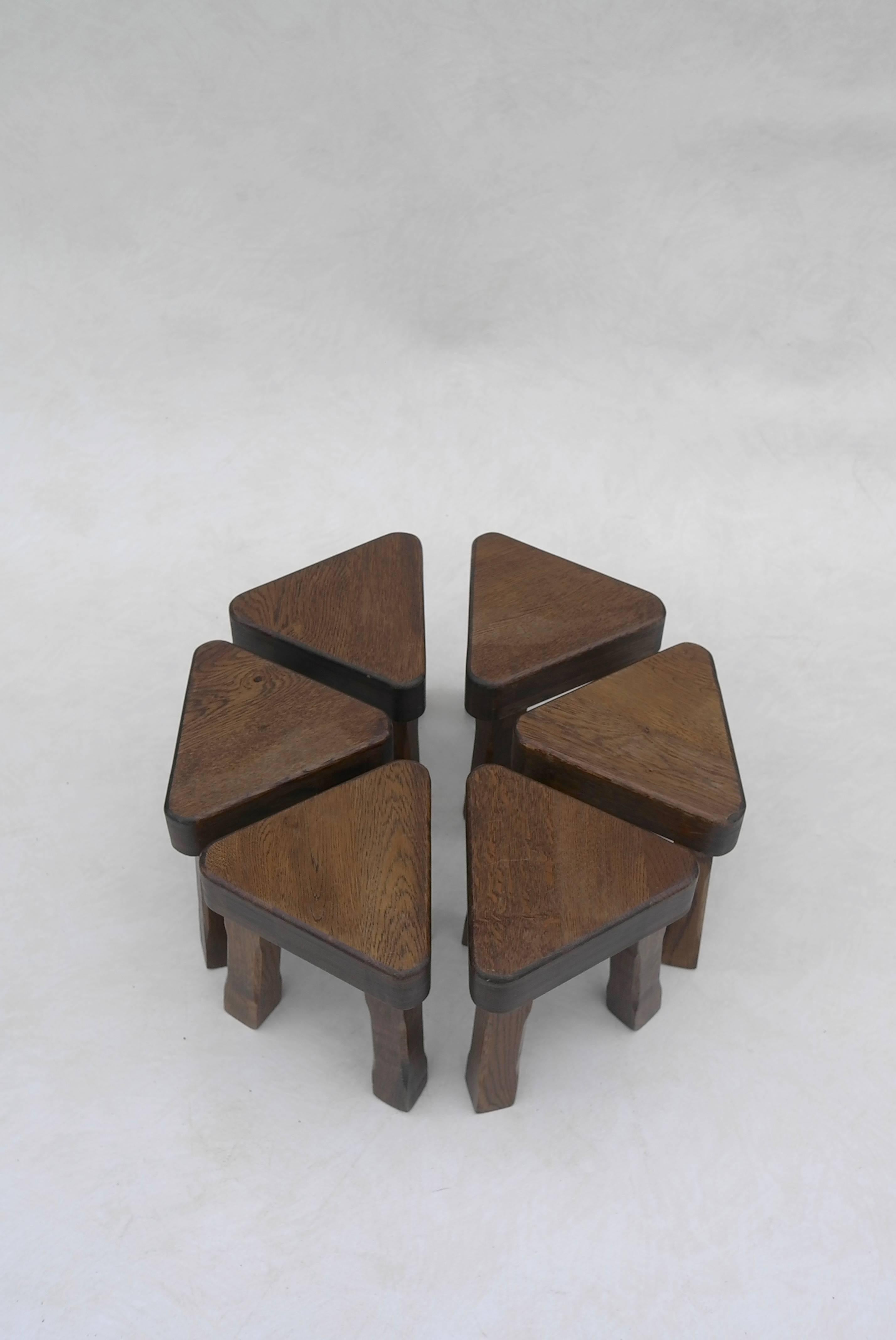 Danish Oak Sculptural Nesting Tables, 1960s For Sale