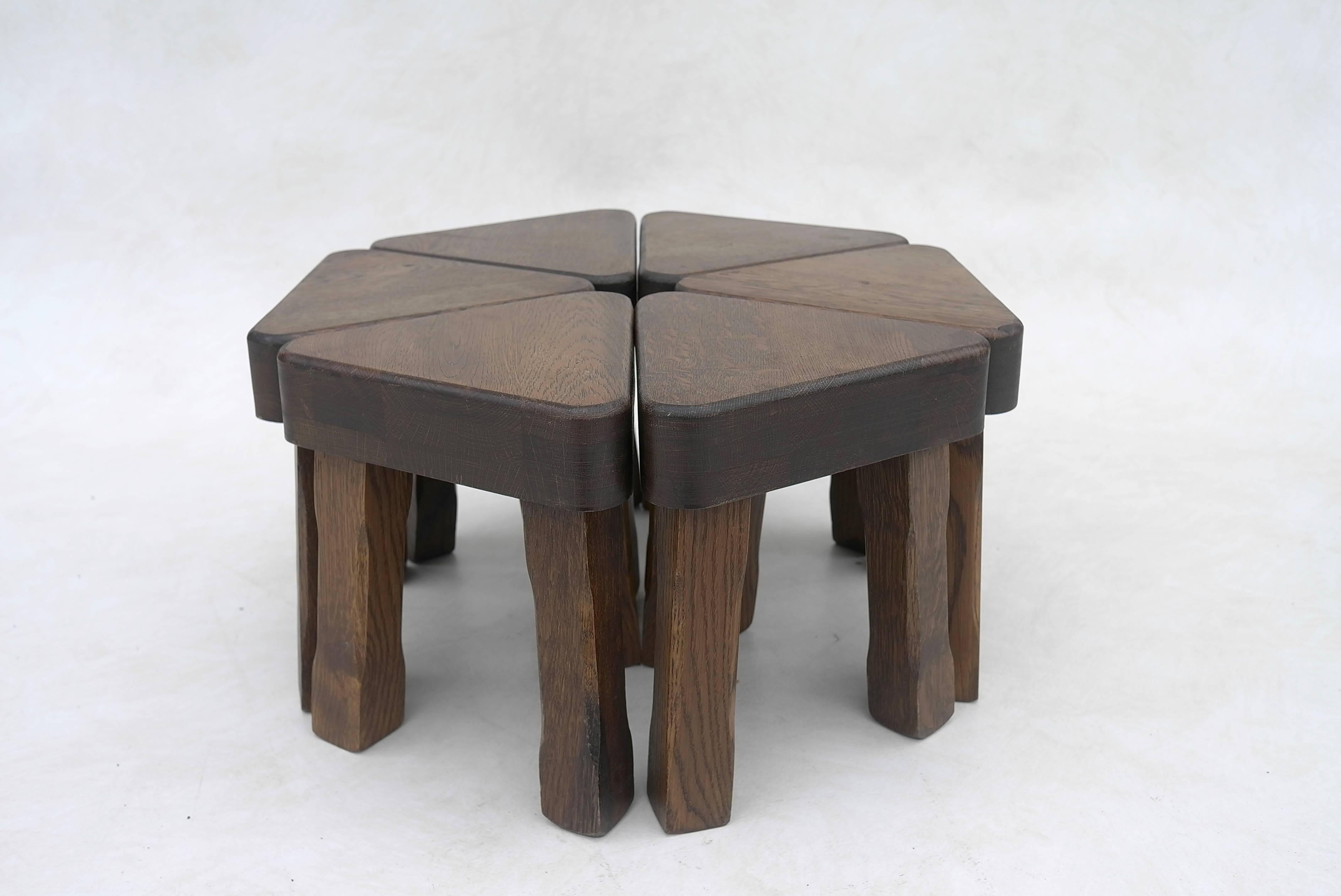 Oak Sculptural Nesting Tables, 1960s In Good Condition For Sale In Den Haag, NL