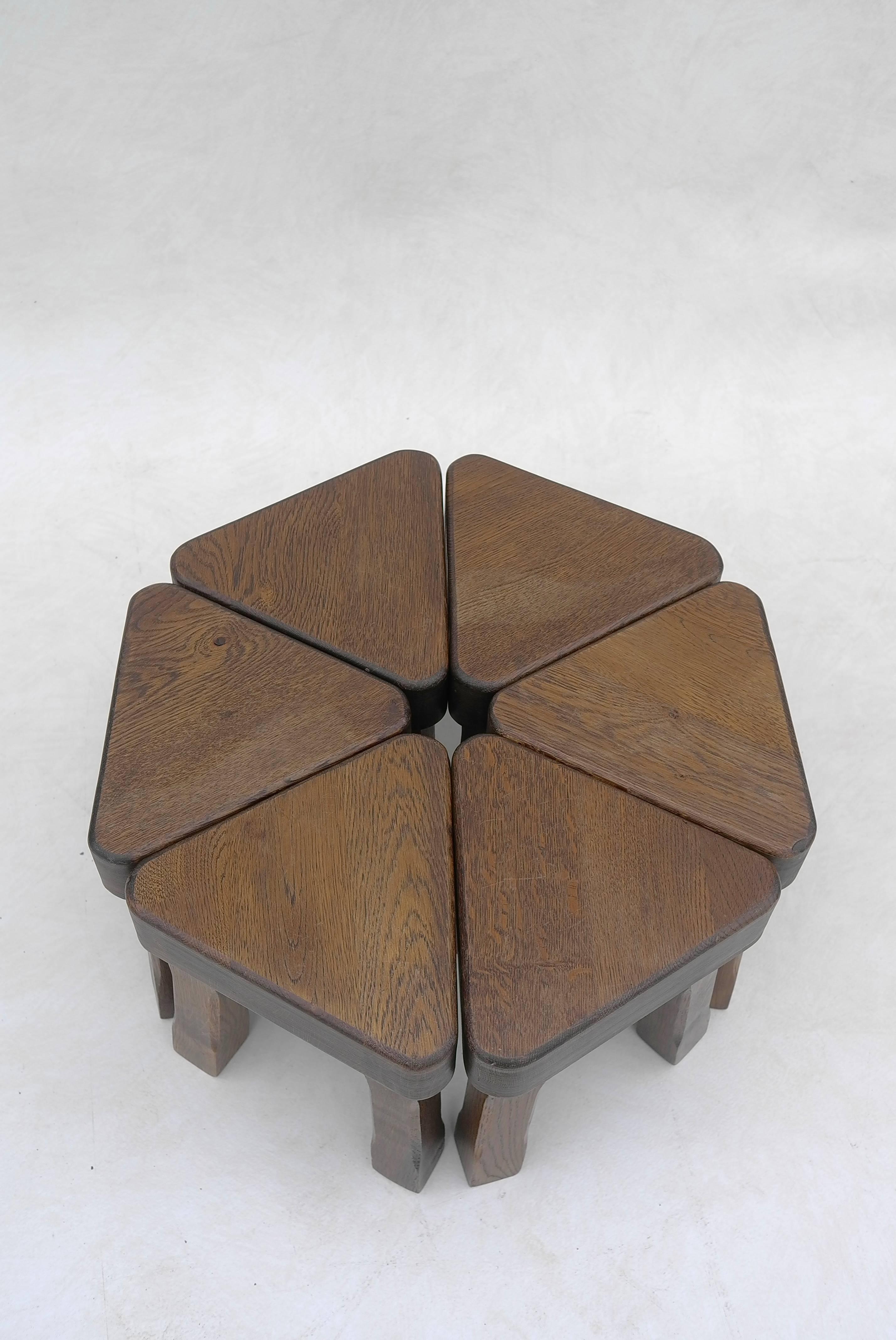 Mid-20th Century Oak Sculptural Nesting Tables, 1960s For Sale