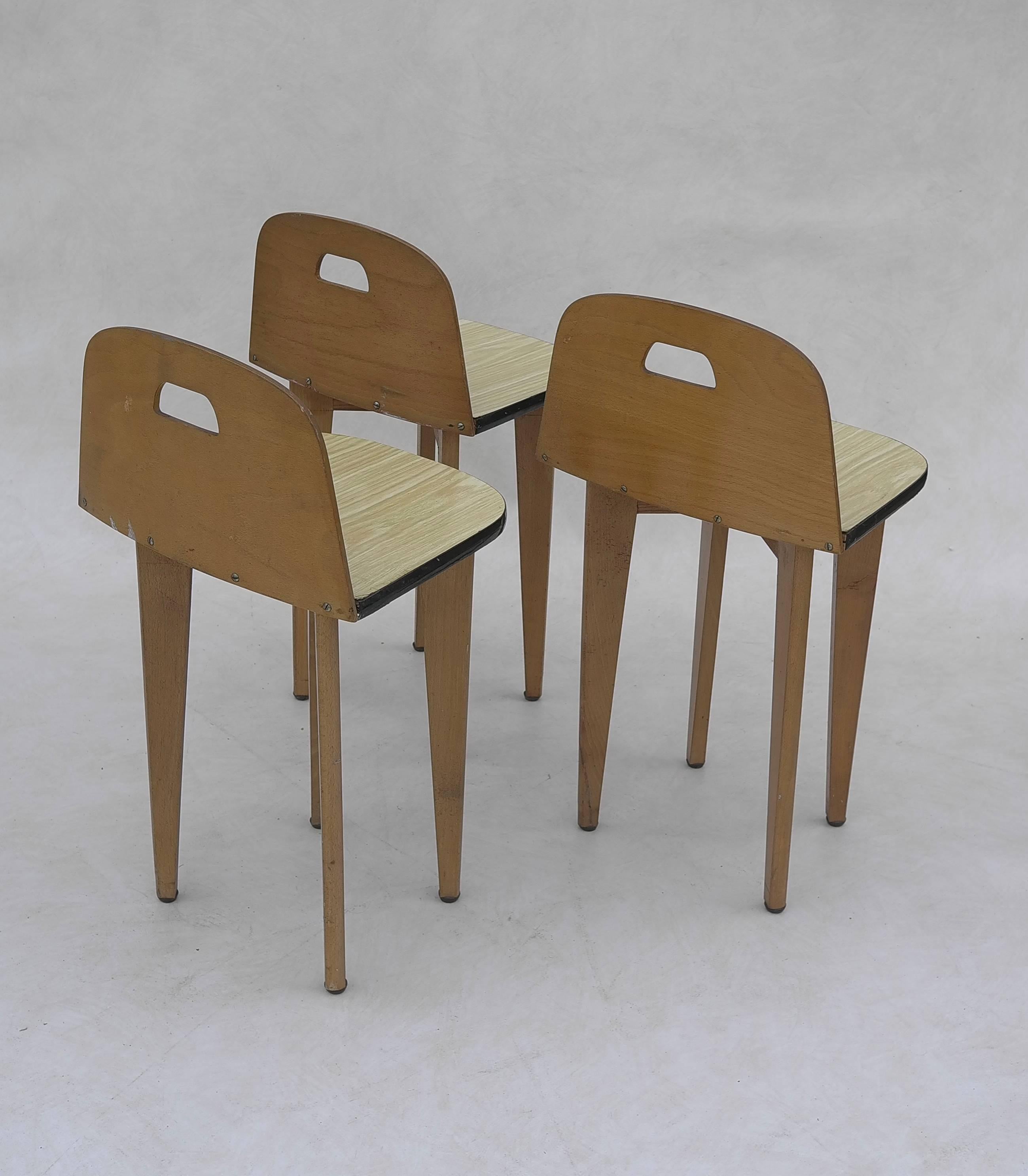 Five Birchwood Stools, France, 1950s In Good Condition In Den Haag, NL