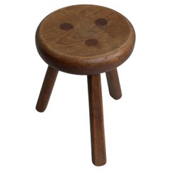 Solid Oak Mid-Century Modern Craftsman Stool, France 1960's