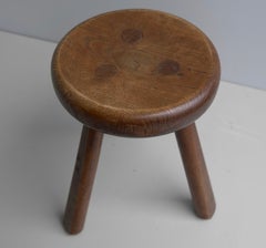 Solid Oak Mid-Century Modern Craftsman Stool, France 1960's