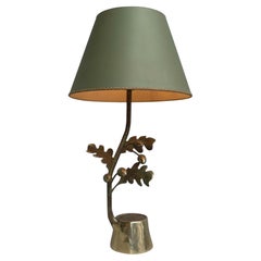Bronze Oak Leaf and Acorn table lamp with Green Shade, France 1960's