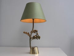 Bronze Oak Leaf and Acorn table lamp with Green Shade, France 1960's