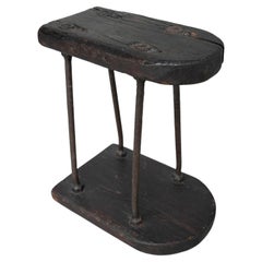 Brutalist industrial side table or Stool in Wood with Steel legs France 1940's