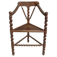 Antique Dutch triangular turned Oak and hand crafted artisanal Chair circa 1900