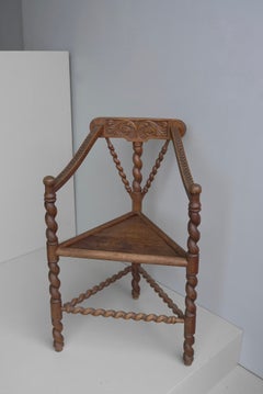 Antique Dutch triangular turned Oak and hand crafted artisanal Chair circa 1900