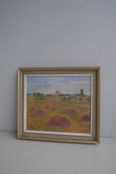 Axel Harald Hamborn, dipinto a olio su tela raffigurante un paesaggio, Skivarp, Svezia, anni '50