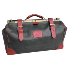 Borsa da viaggio decorativa Baxter in pelle verde e rossa, anni '70