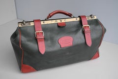 Borsa da viaggio decorativa Baxter in pelle verde e rossa, anni '70