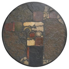 Table basse ronde « Round Art » de Paul Kingma, en ardoise et pierre avec des détails en laiton, 1969
