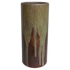 Drip Glazed Green and Brown Earthenware Umbrella Stand, France 1960's