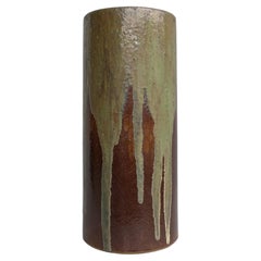 Drip Glazed Green and Brown Earthenware Umbrella Stand, France 1960's