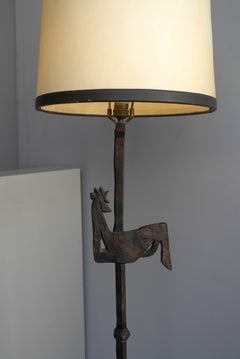 Lampadaire en fer « Le Chant du Coq » de Jean Touret, Atelier Marolles, France, années 1950