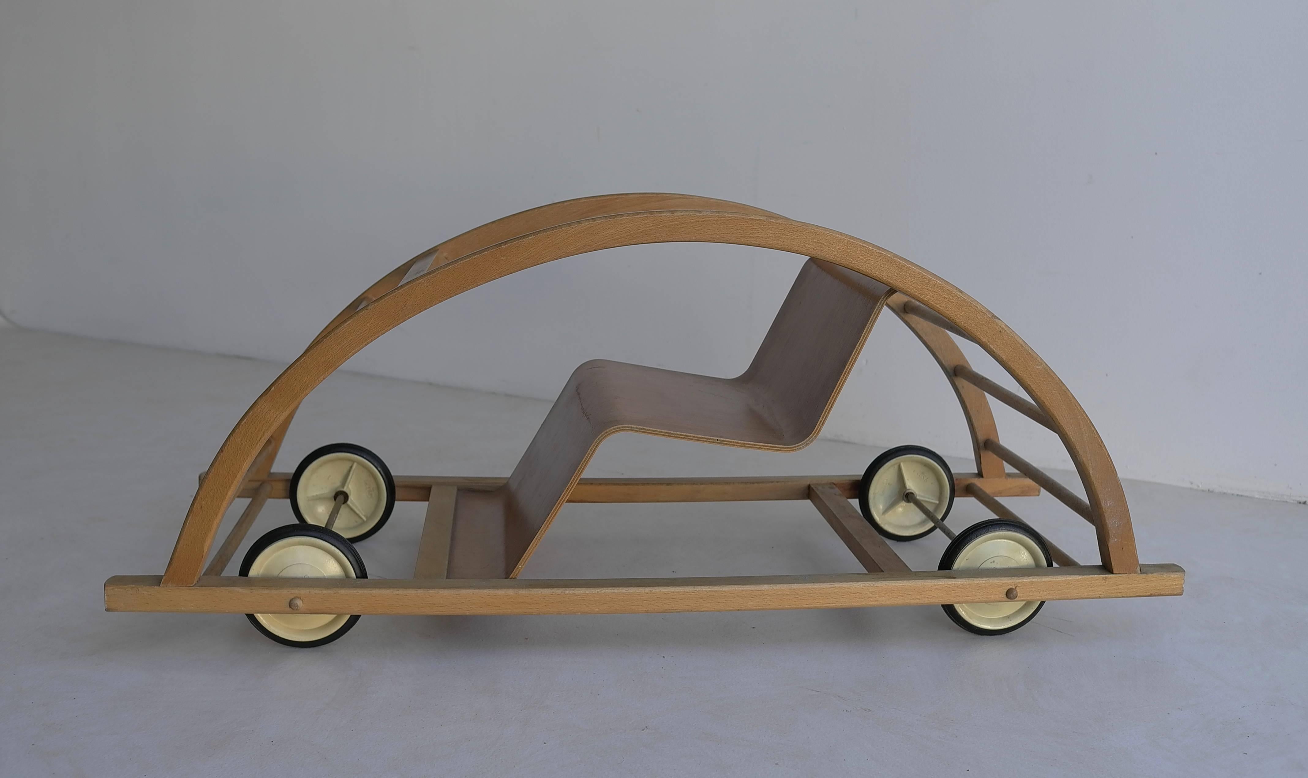 Mid-Century Modern Kids Toy Car and Rocking Chair by Hans Brockhage