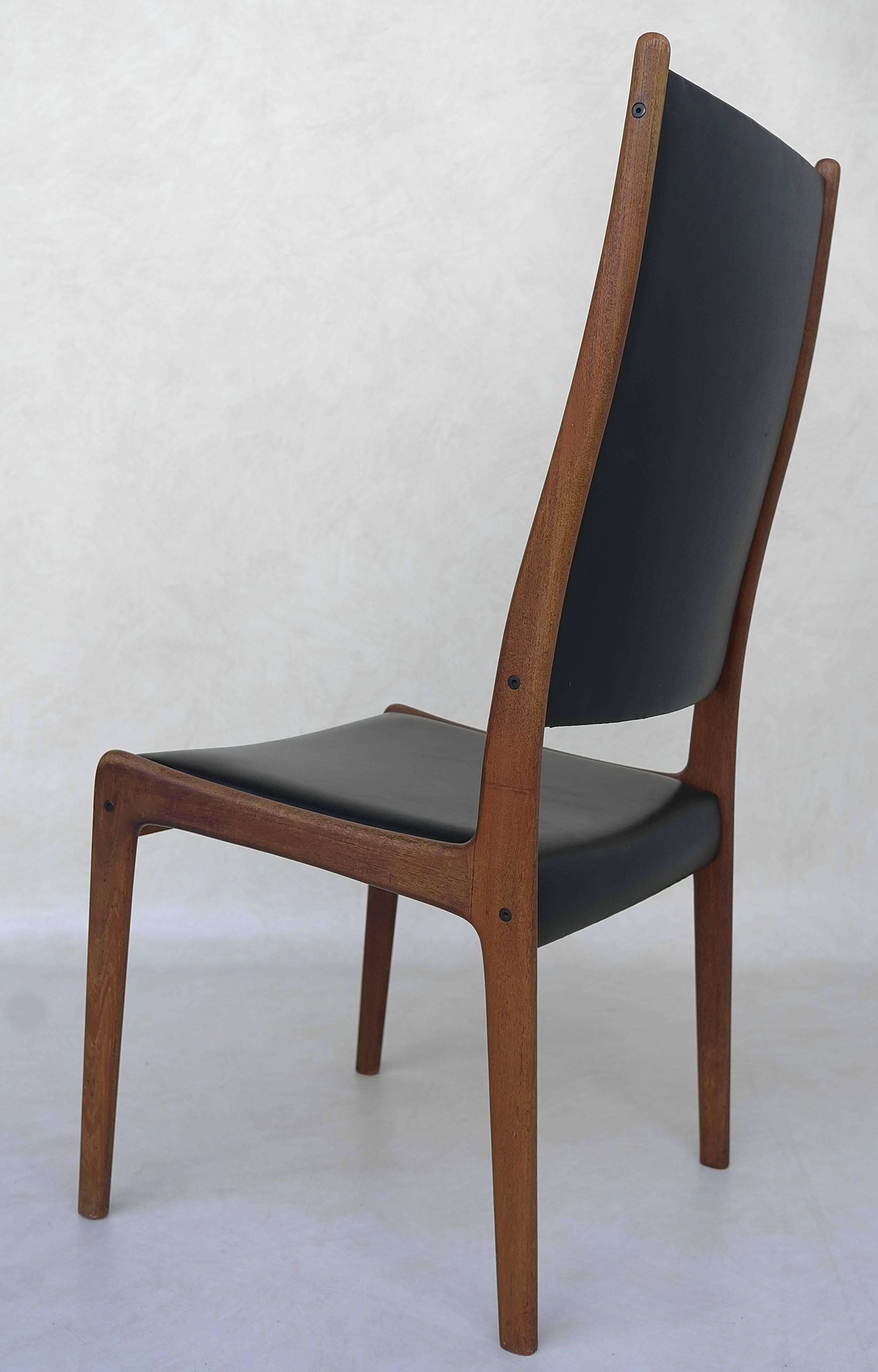 Set of six high back dining chairs by Johannes Andersen in teak.

Designer Johannes Andersen was born in 1903 in Aarhus, Denmark, and he initially apprenticed as a cabinetmaker. He went on to work for many years in a number of workshops before