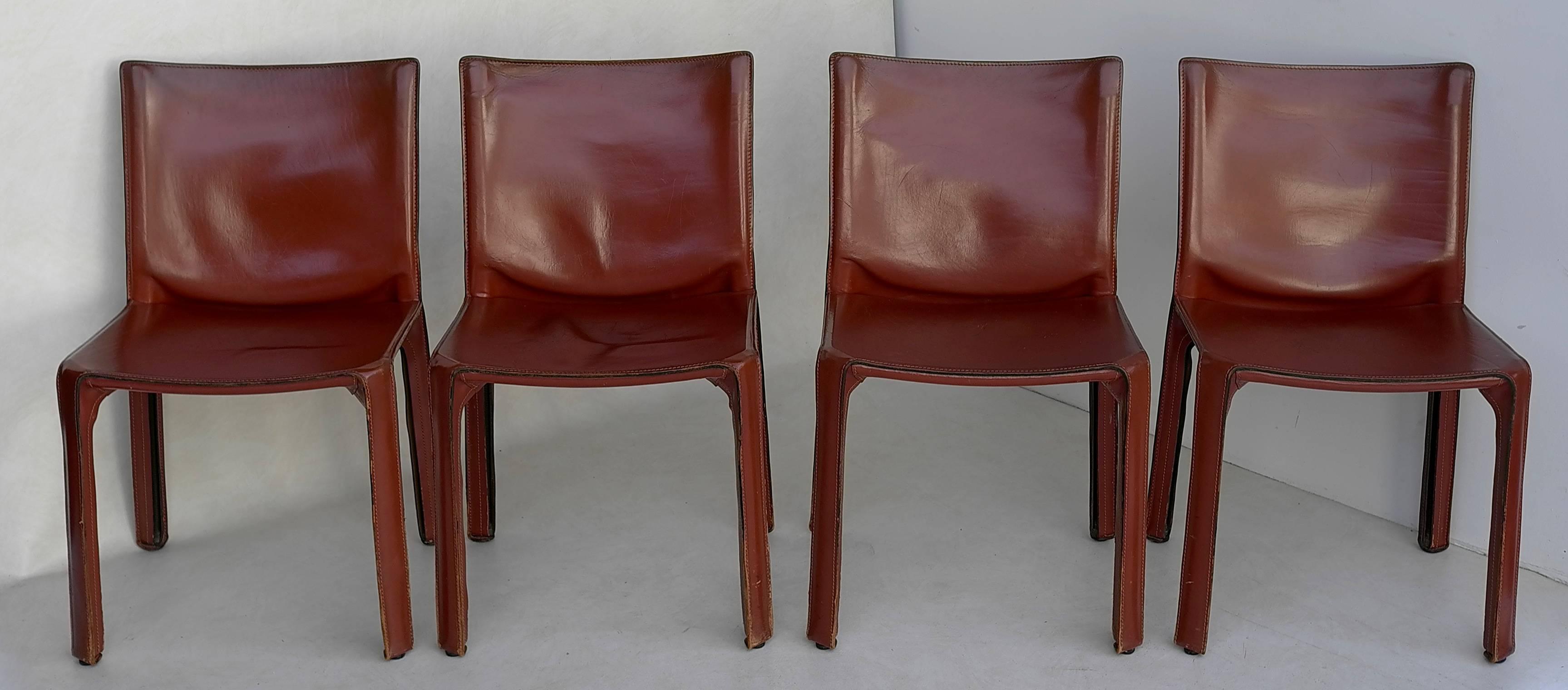 Leather Four Cab Dining Chairs by Mario Bellini for Cassina
