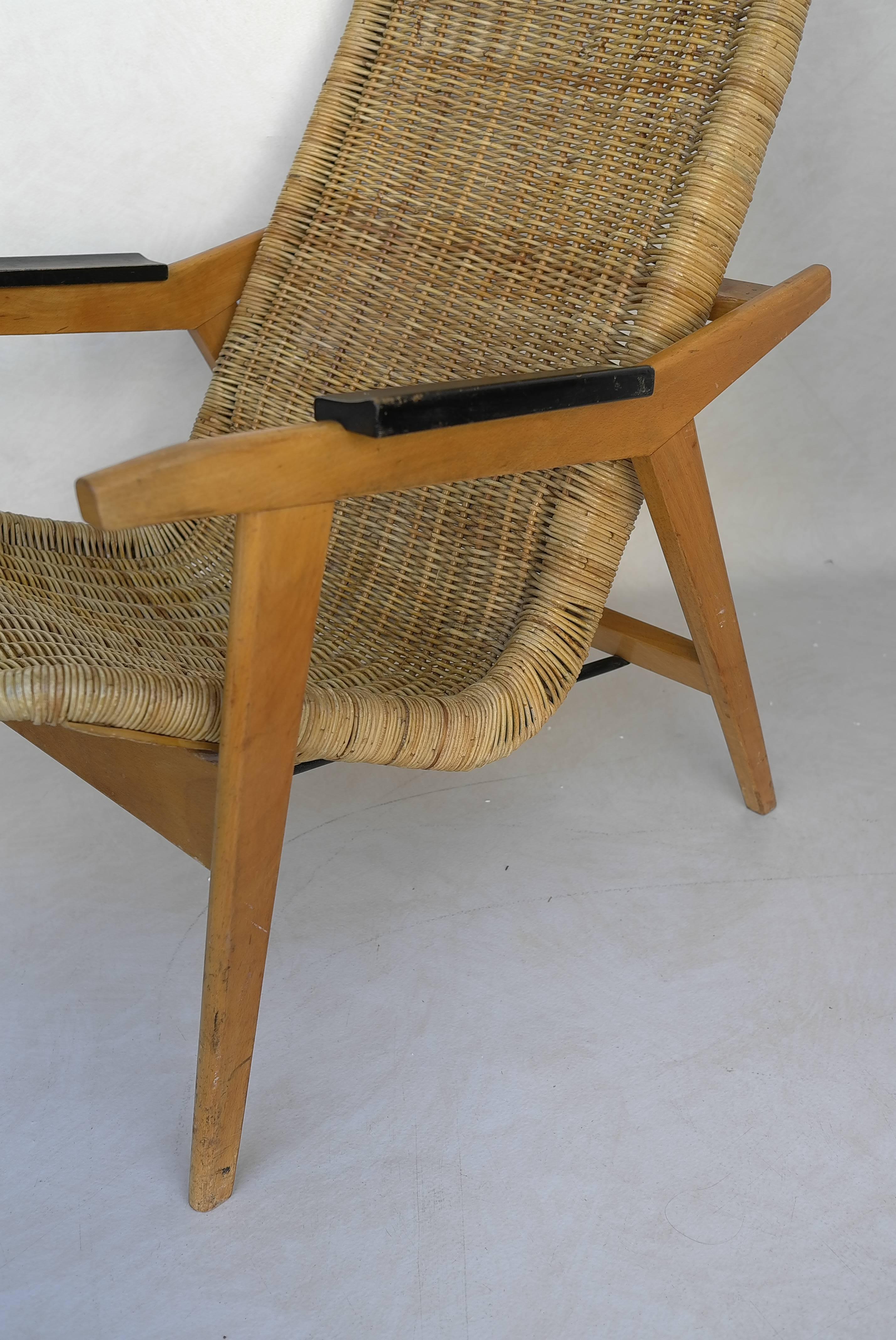 Mid-Century Modern Rare Set of Dirk Van Sliedregt Rattan Lounge Chairs For Sale