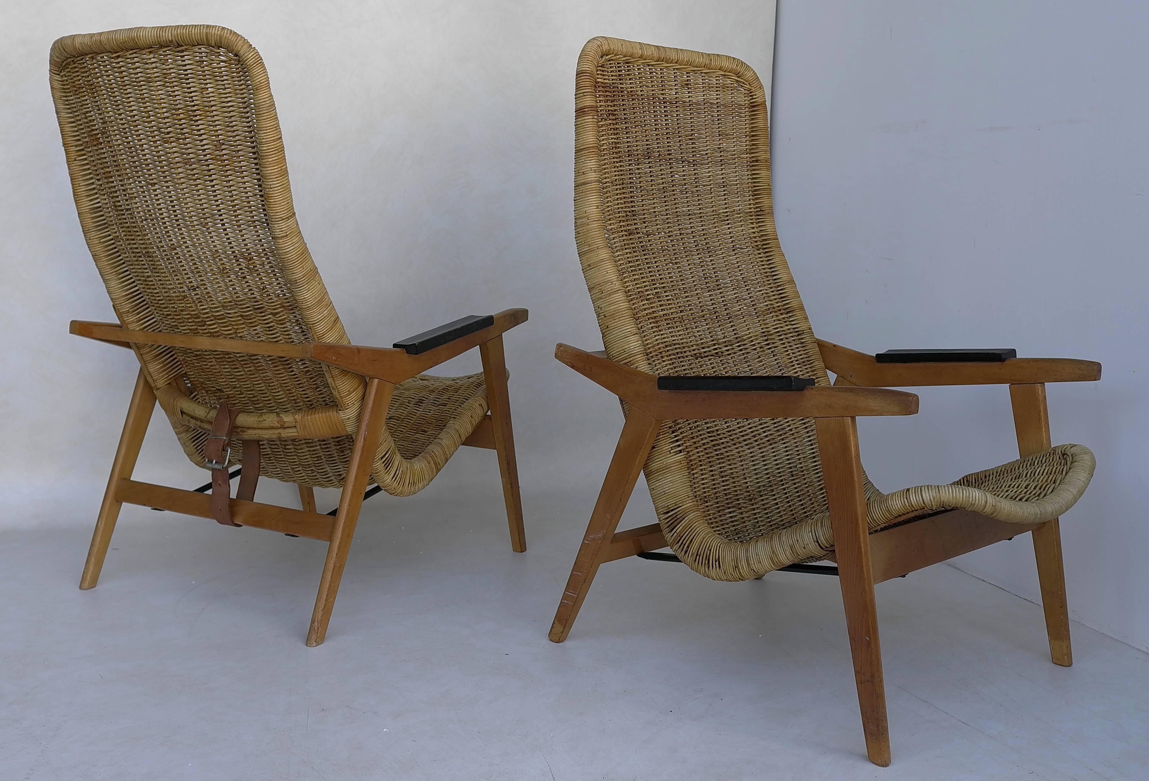 Rare Set of Dirk Van Sliedregt Rattan Lounge Chairs For Sale 1