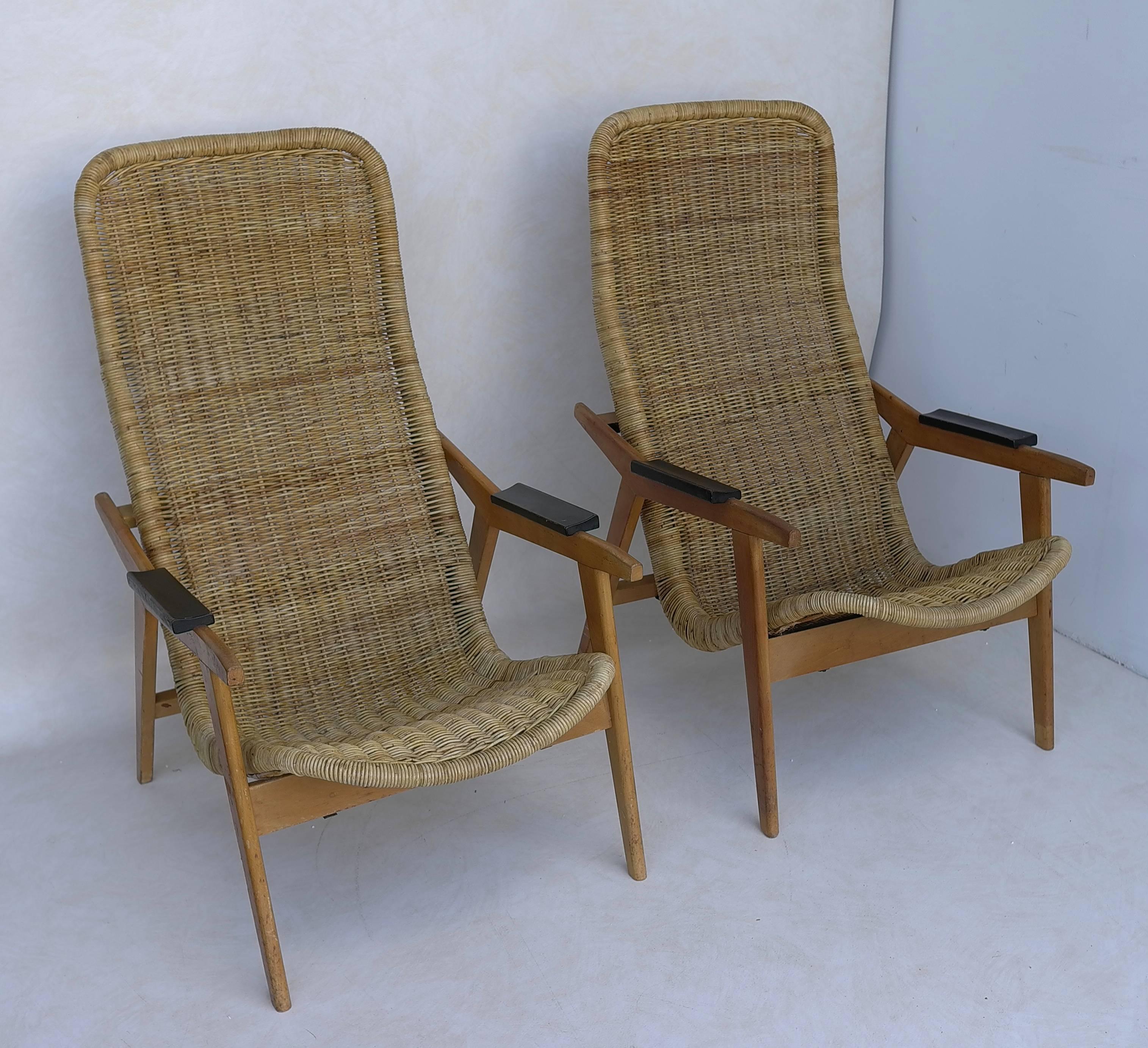 Rare Set of Dirk Van Sliedregt Rattan Lounge Chairs For Sale 2