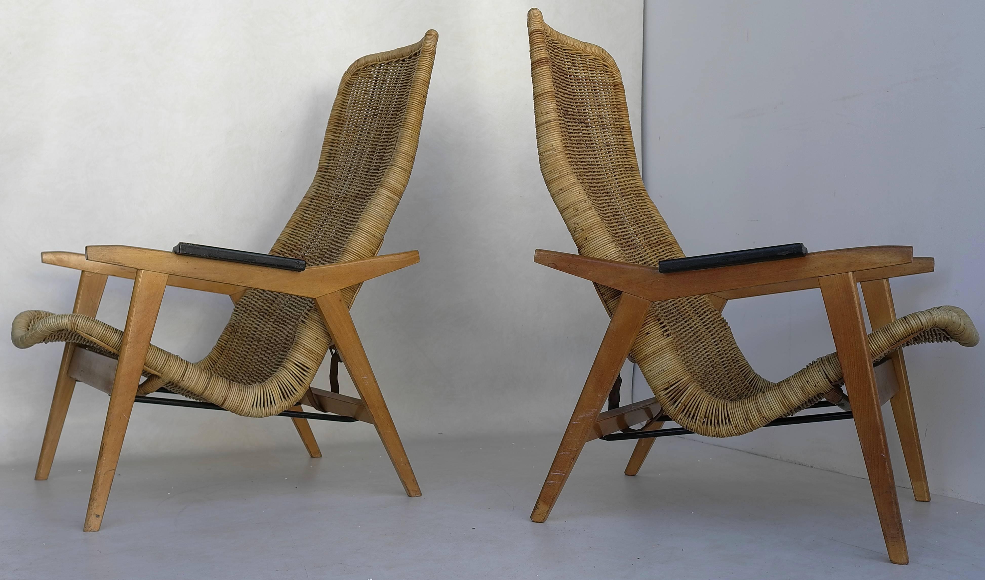 Rare Set of Dirk Van Sliedregt Rattan Lounge Chairs For Sale 3