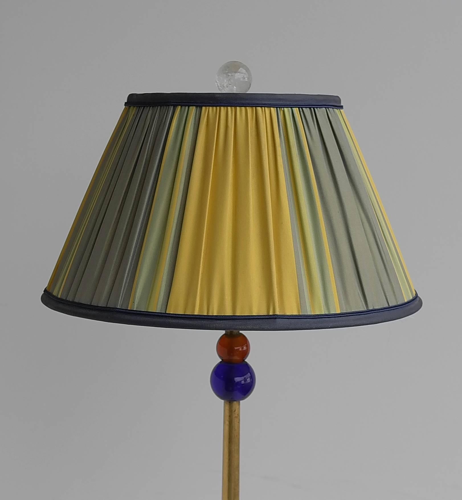 Mid-Century Modern Floor Lamp in Gilded Gold with Colored Glass Beads For Sale