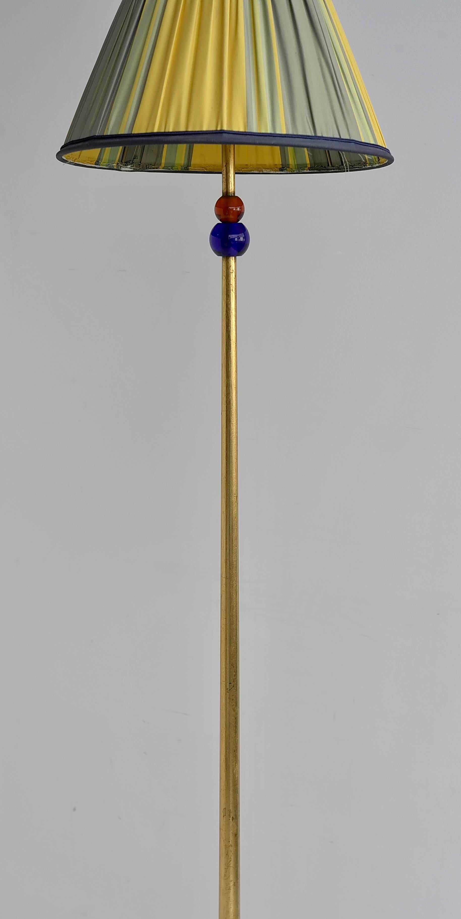 Floor Lamp in Gilded Gold with Colored Glass Beads For Sale 1