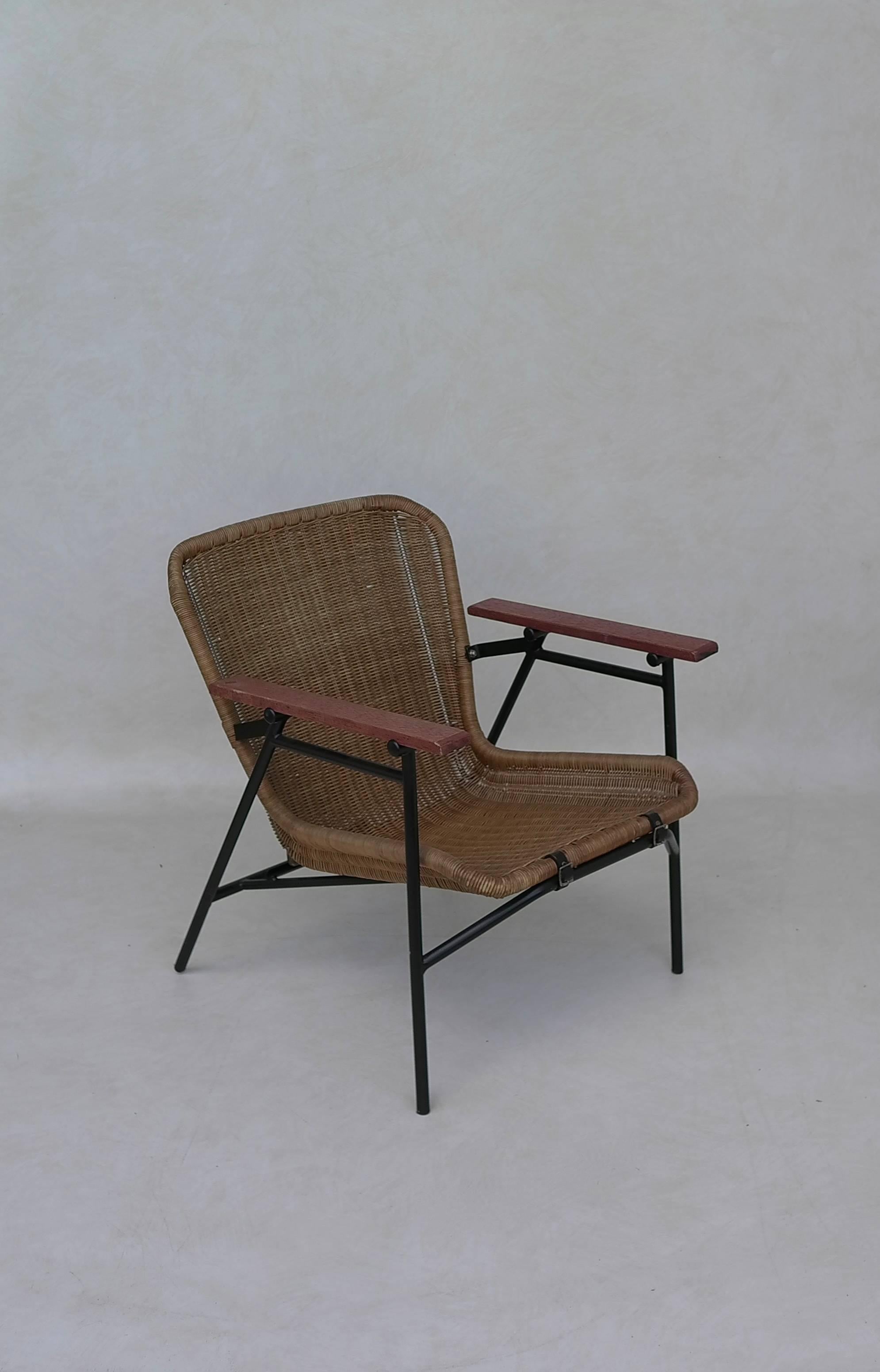 Mid-20th Century Rare dirk van Sliedregt Armchair in Rattan and Steel For Sale