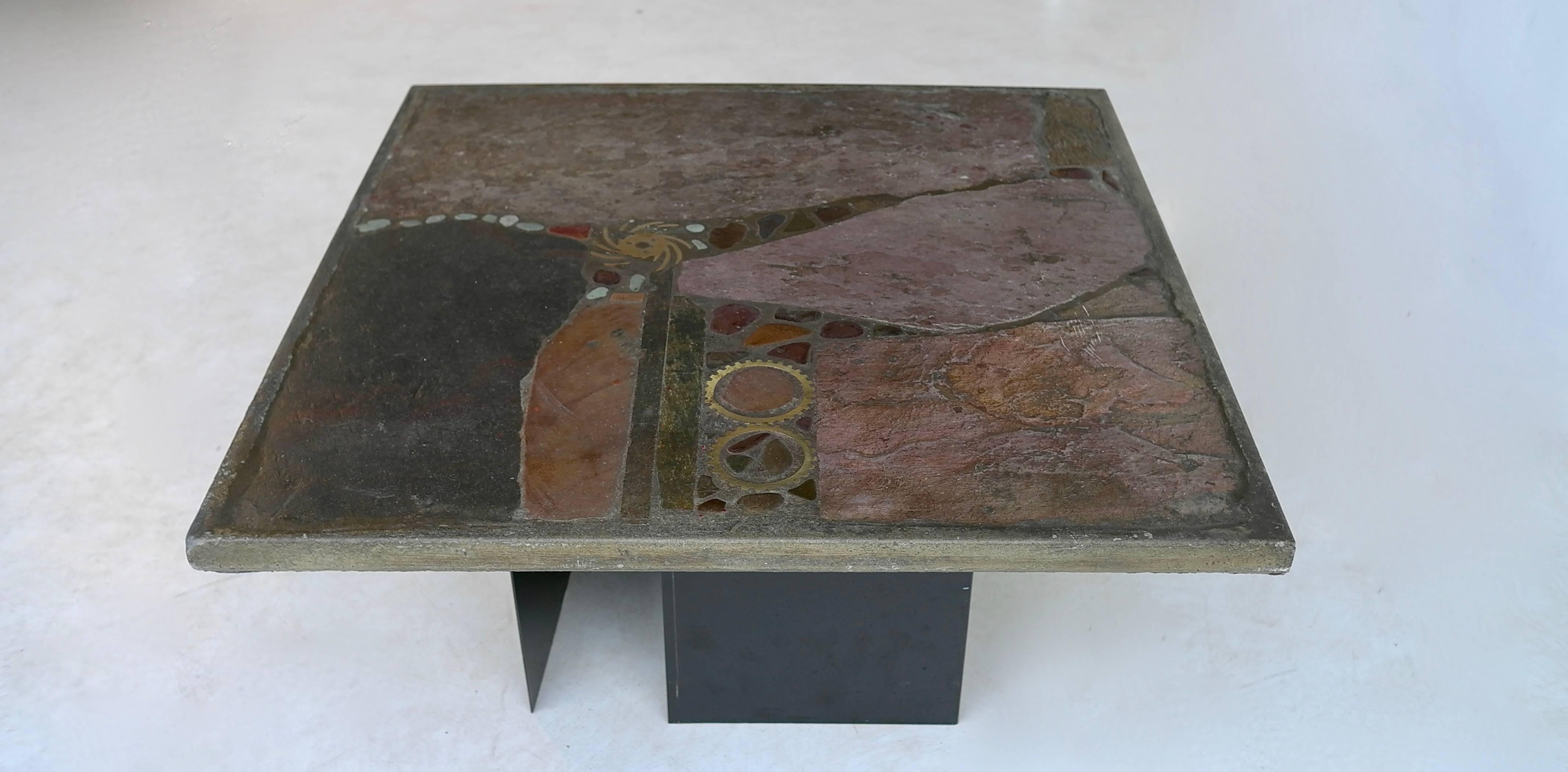 Paul Kingma Multicolored Slate and Stone Art Coffee Table In Excellent Condition In Den Haag, NL