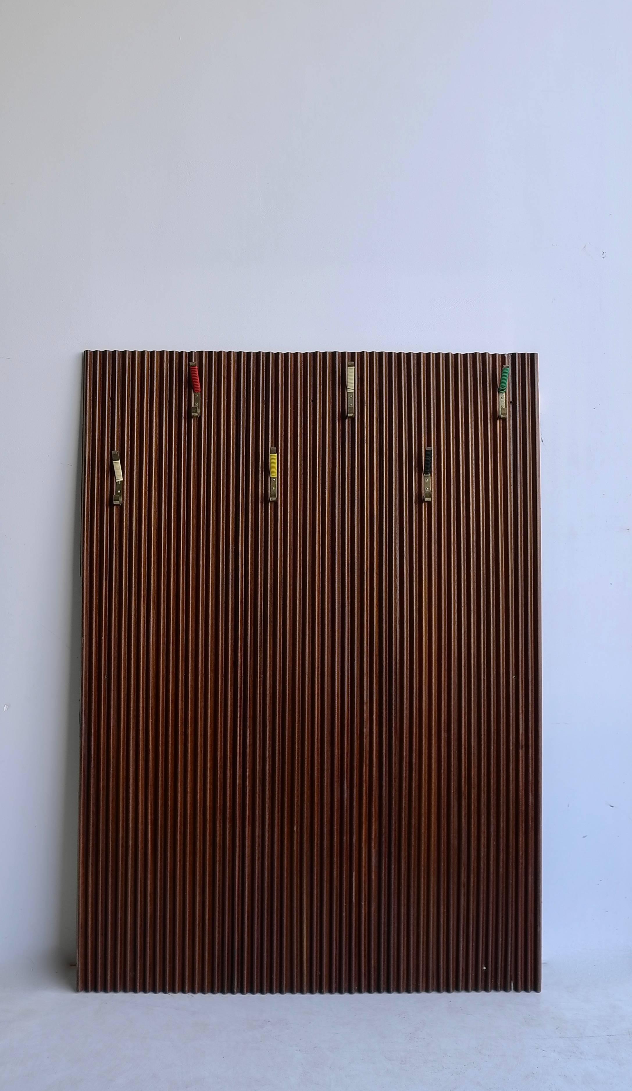 20th Century Large Italian Wall-Mounted Coat Rack with Colored Hooks in Brass