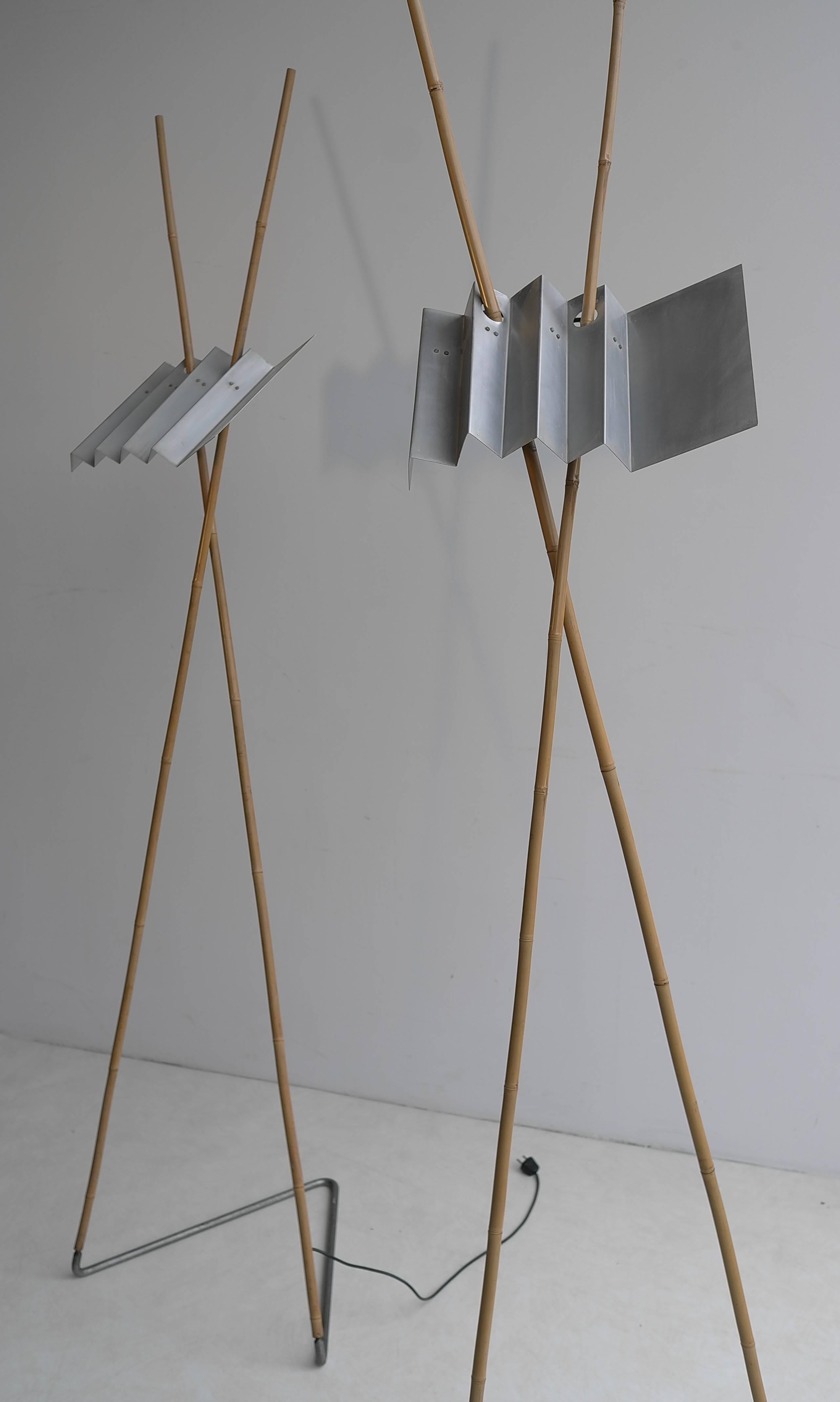 Mid-Century Modern Rare Pair of Bamboo and Metal Floor Lamps by Anke Kamerman