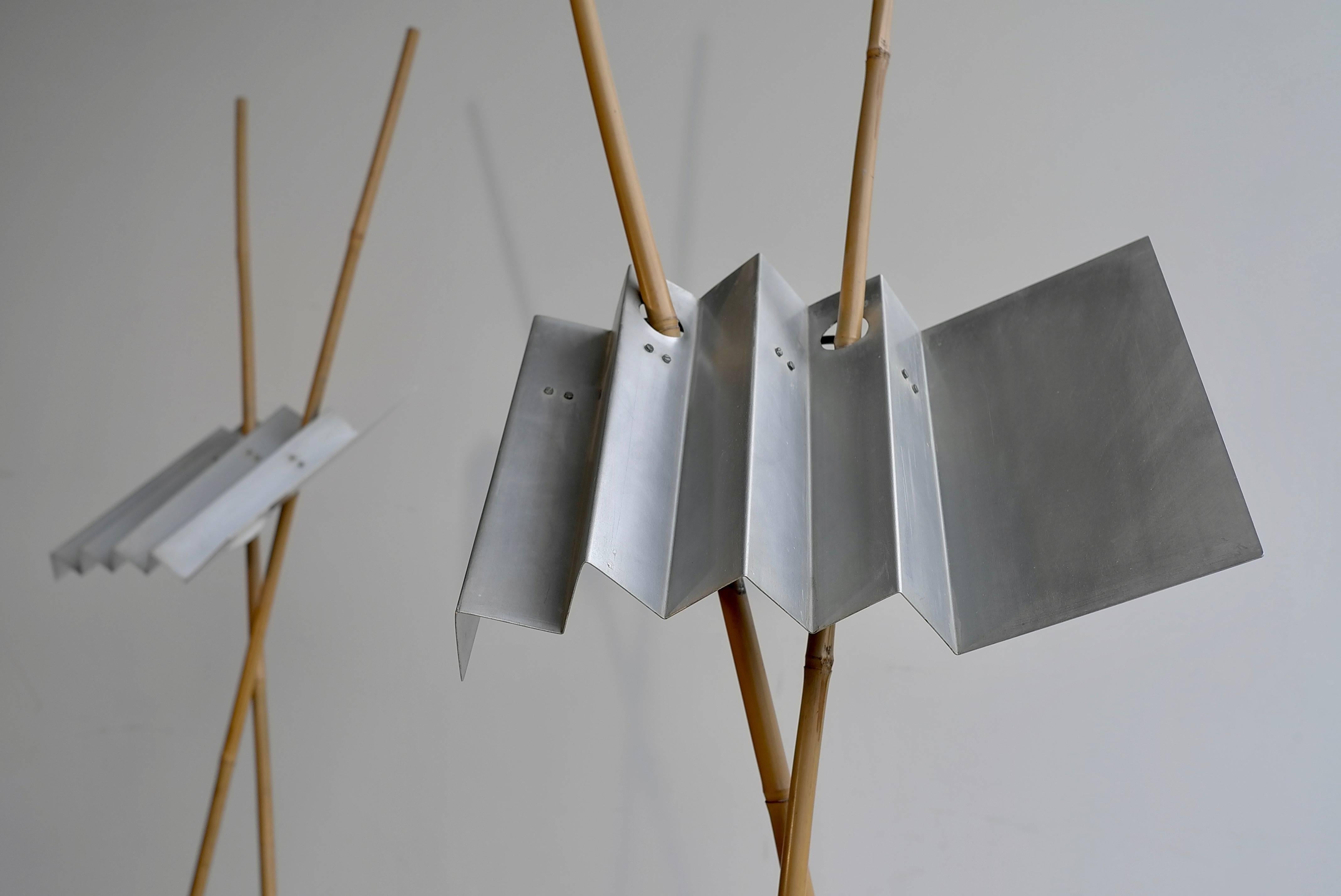 Late 20th Century Rare Pair of Bamboo and Metal Floor Lamps by Anke Kamerman