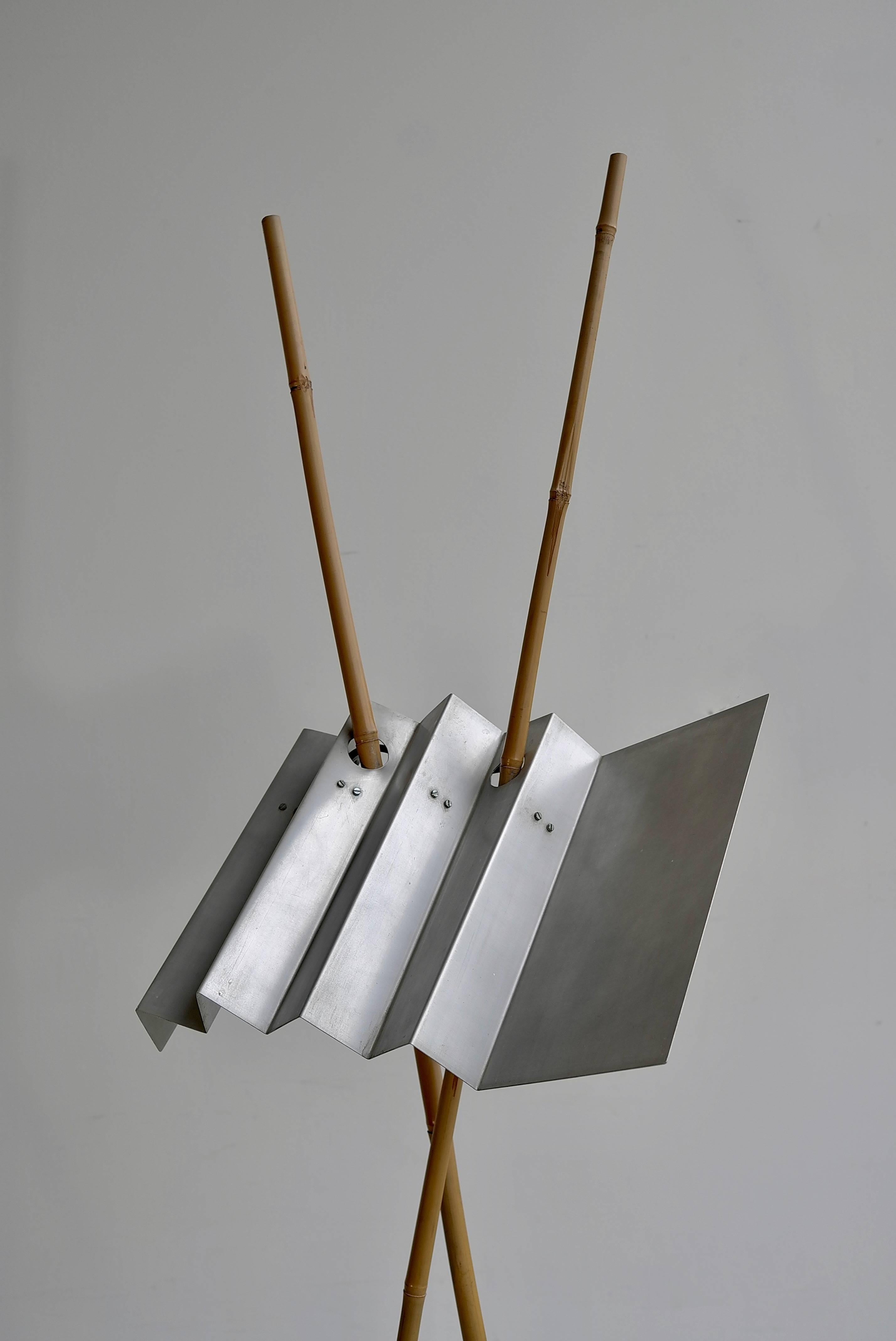 Aluminum Rare Pair of Bamboo and Metal Floor Lamps by Anke Kamerman