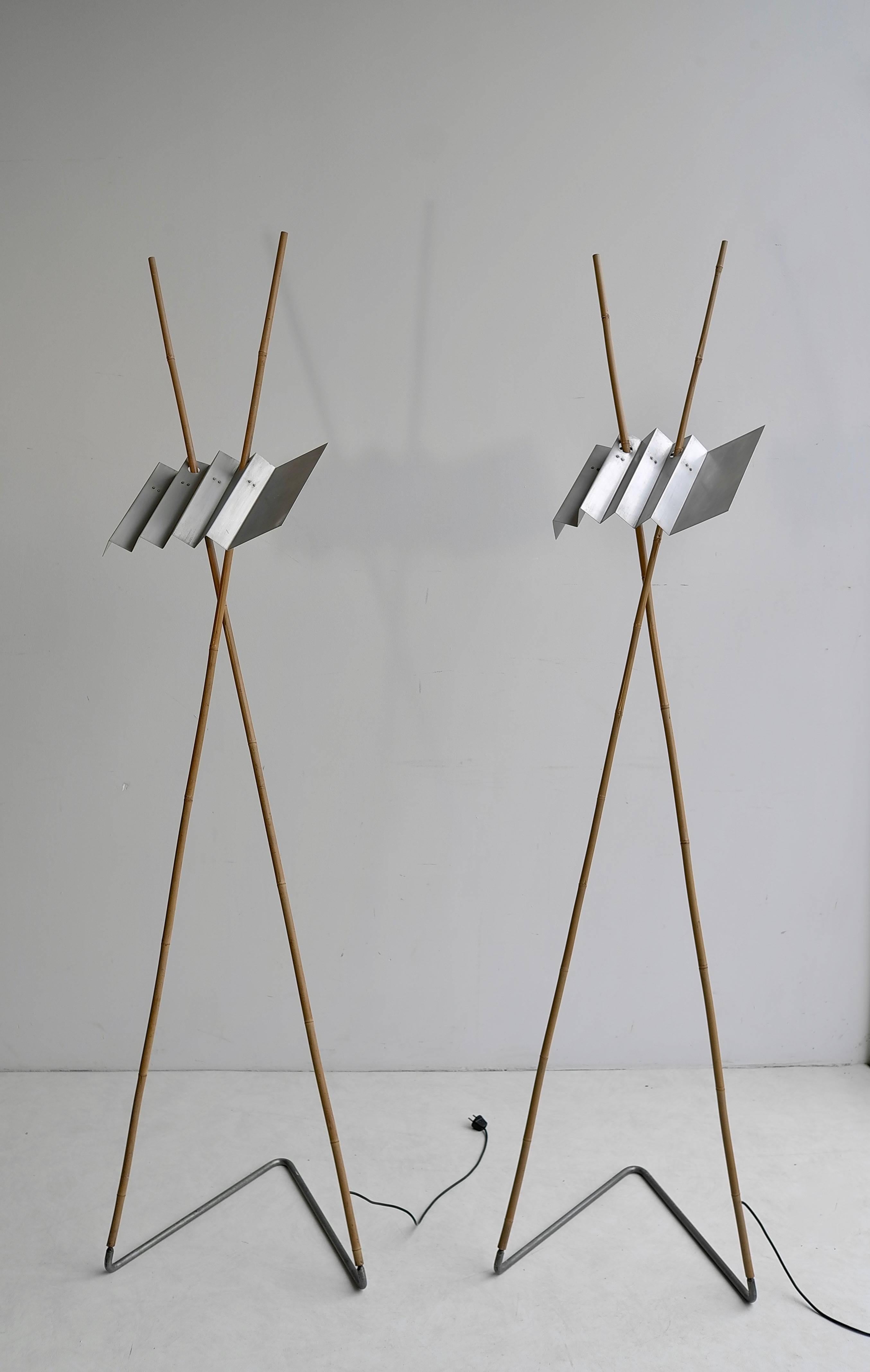 Rare Pair of Bamboo and Metal Floor Lamps by Anke Kamerman 1