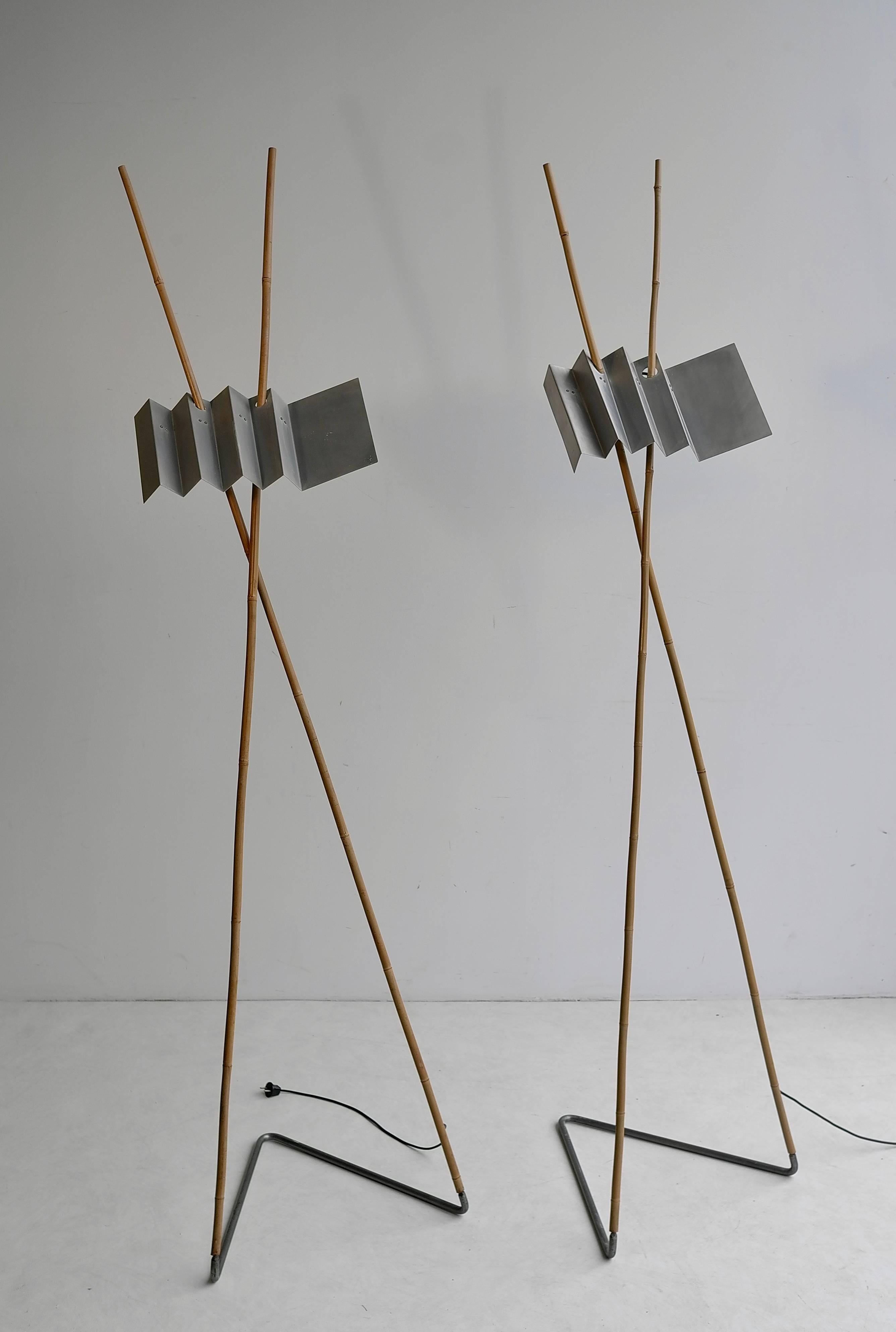 Rare Pair of Bamboo and Metal Floor Lamps by Anke Kamerman 2