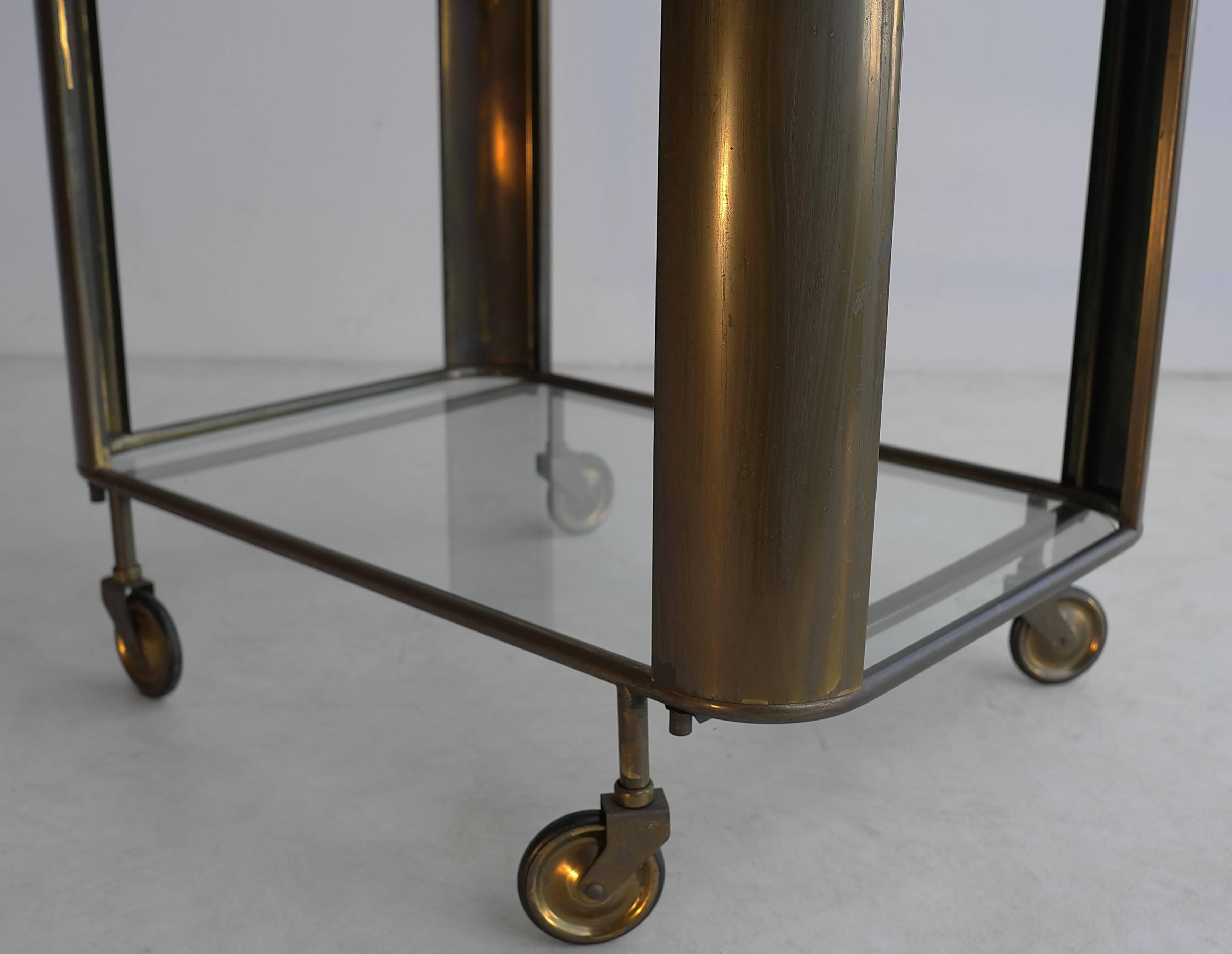 French Mid-Century Modern Brass and Glass Bar Cart, France, 1950s