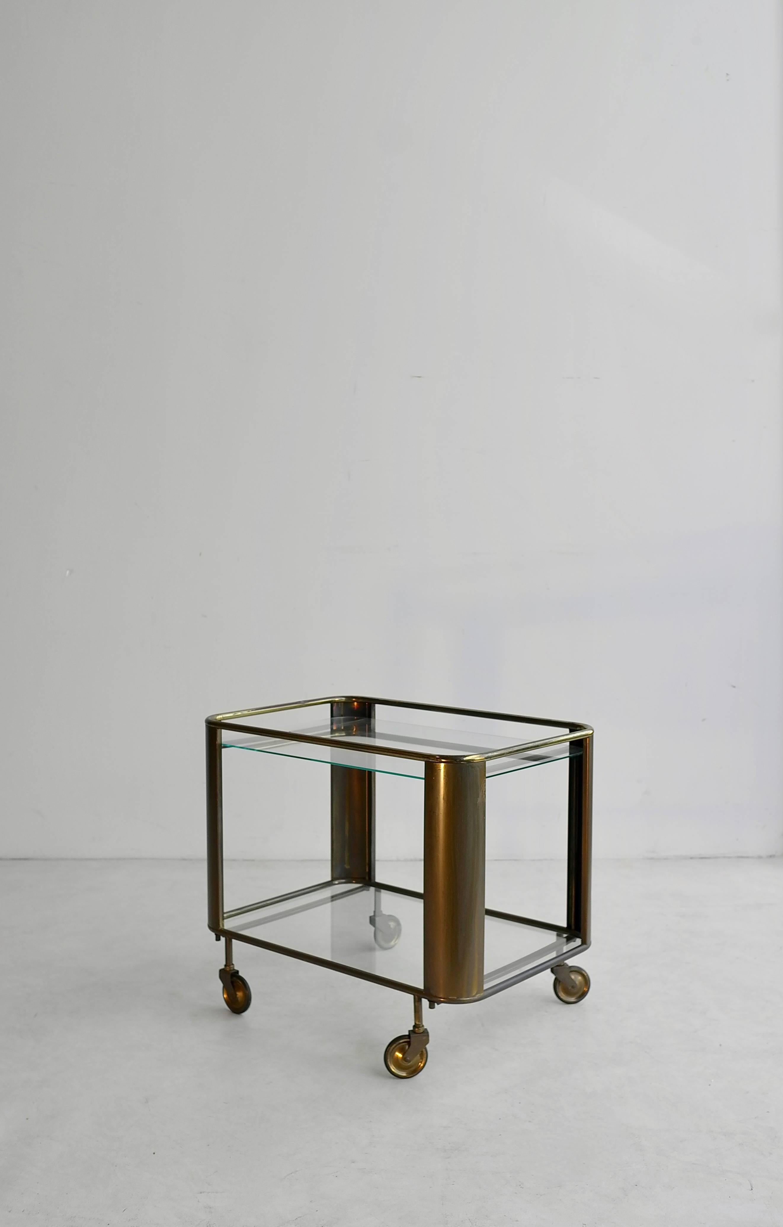 Mid-Century Modern Brass and Glass Bar Cart, France, 1950s In Excellent Condition In Den Haag, NL