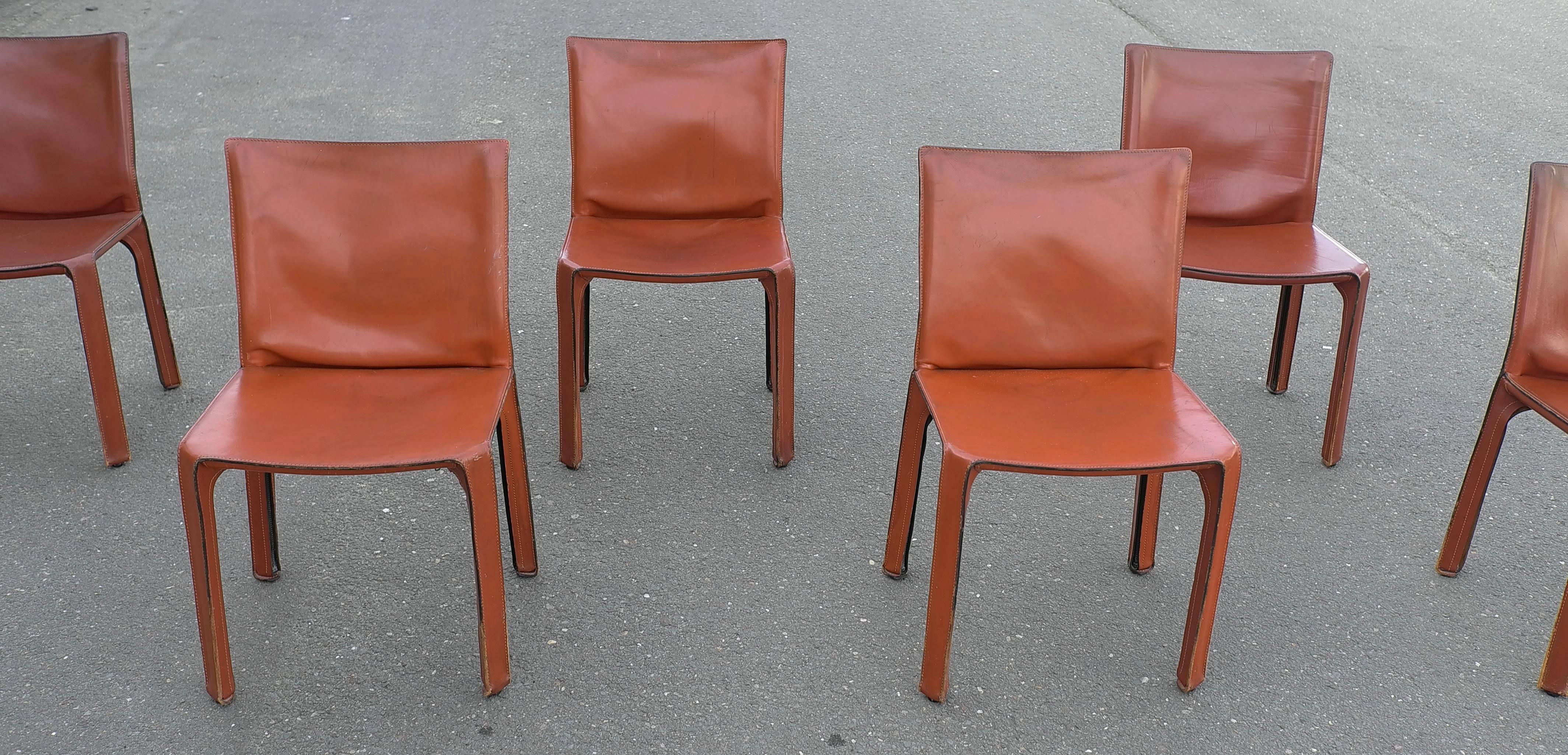Italian Set of Eight Cab Dining Chairs by Mario Bellini for Cassina