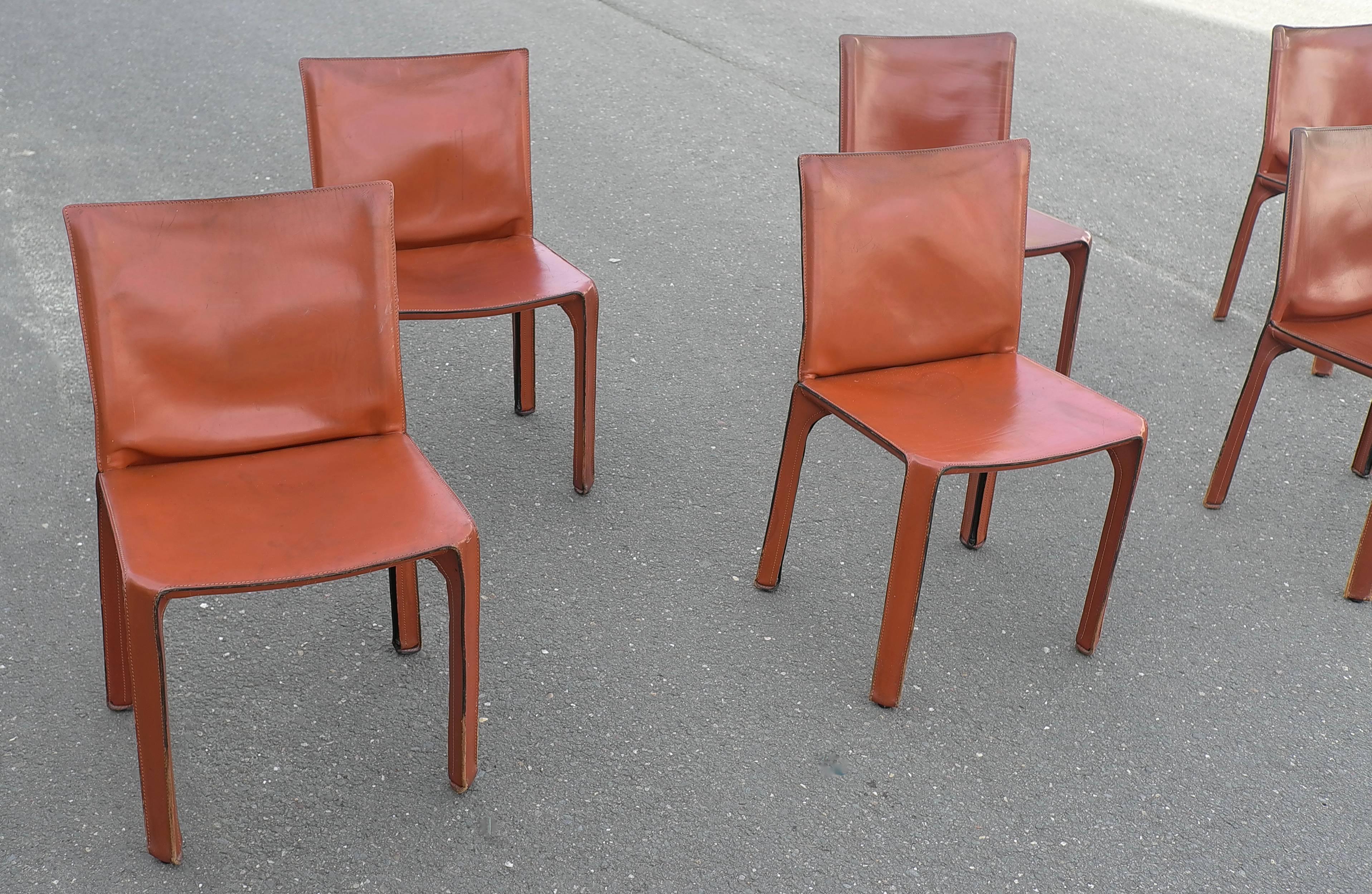 Leather Set of Eight Cab Dining Chairs by Mario Bellini for Cassina