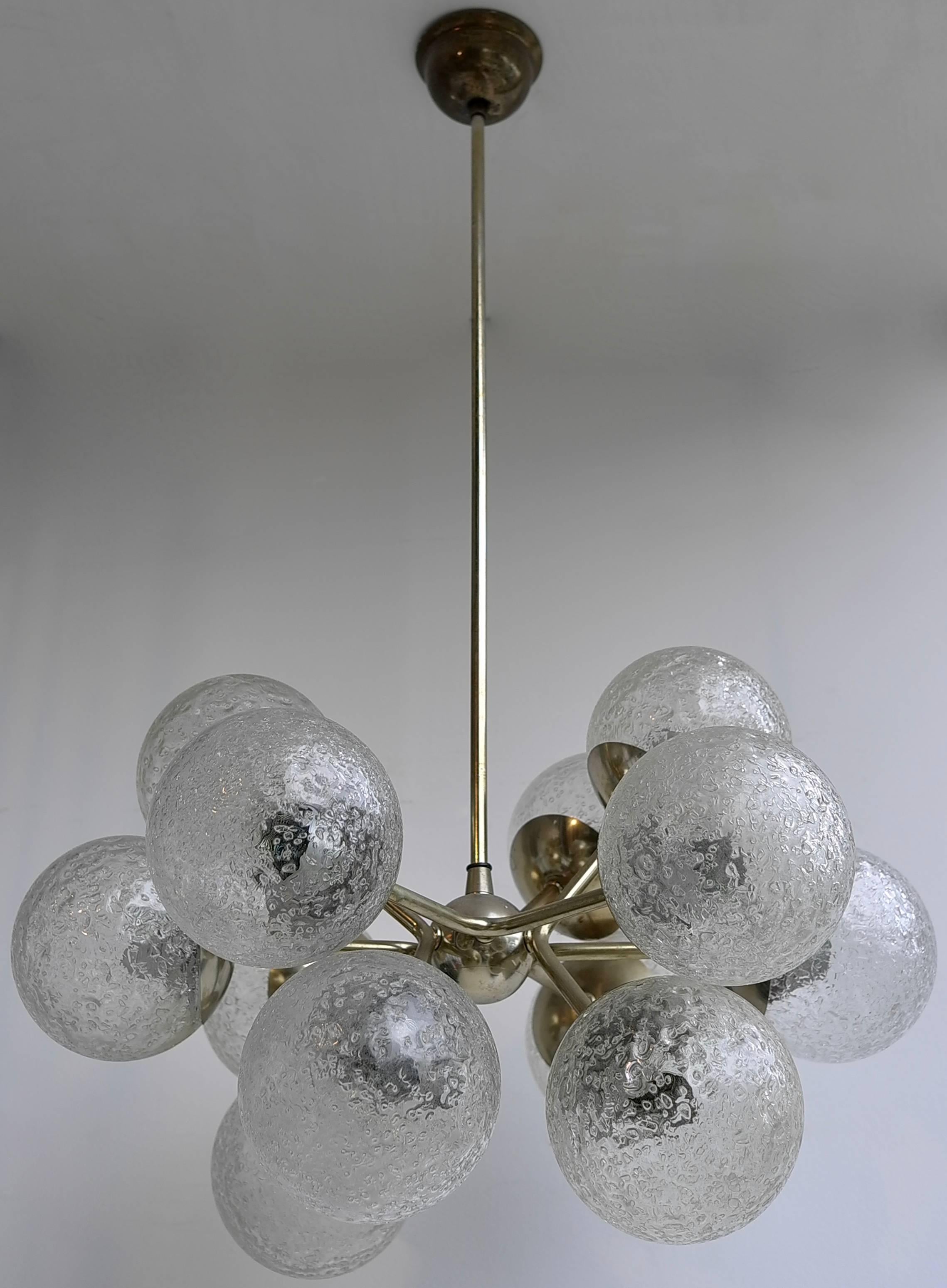 Sputnik chandelier in brass with glass balls, 1960s.