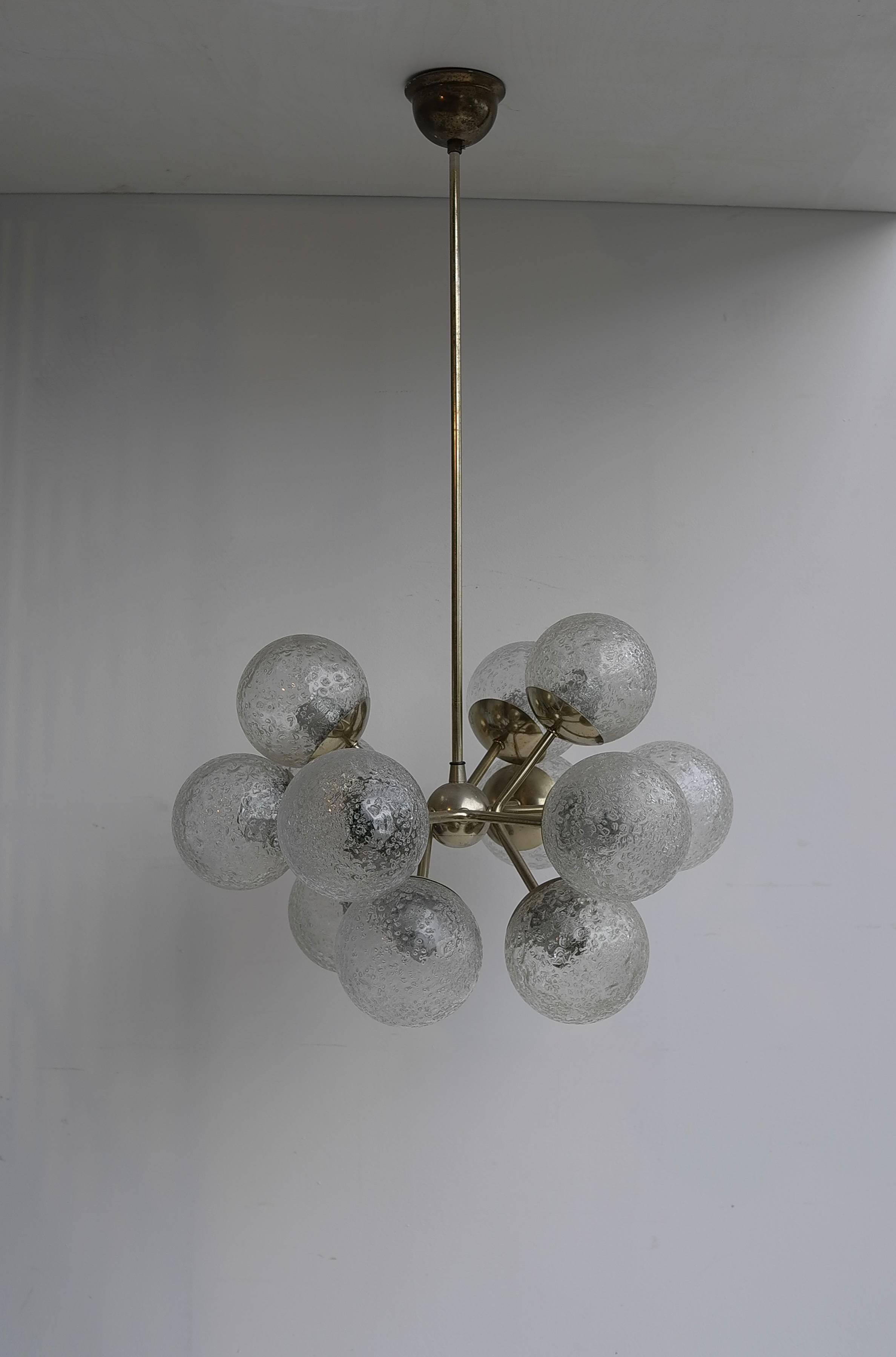 Mid-Century Modern Sputnik Chandelier in Brass with Glass Balls, 1960s
