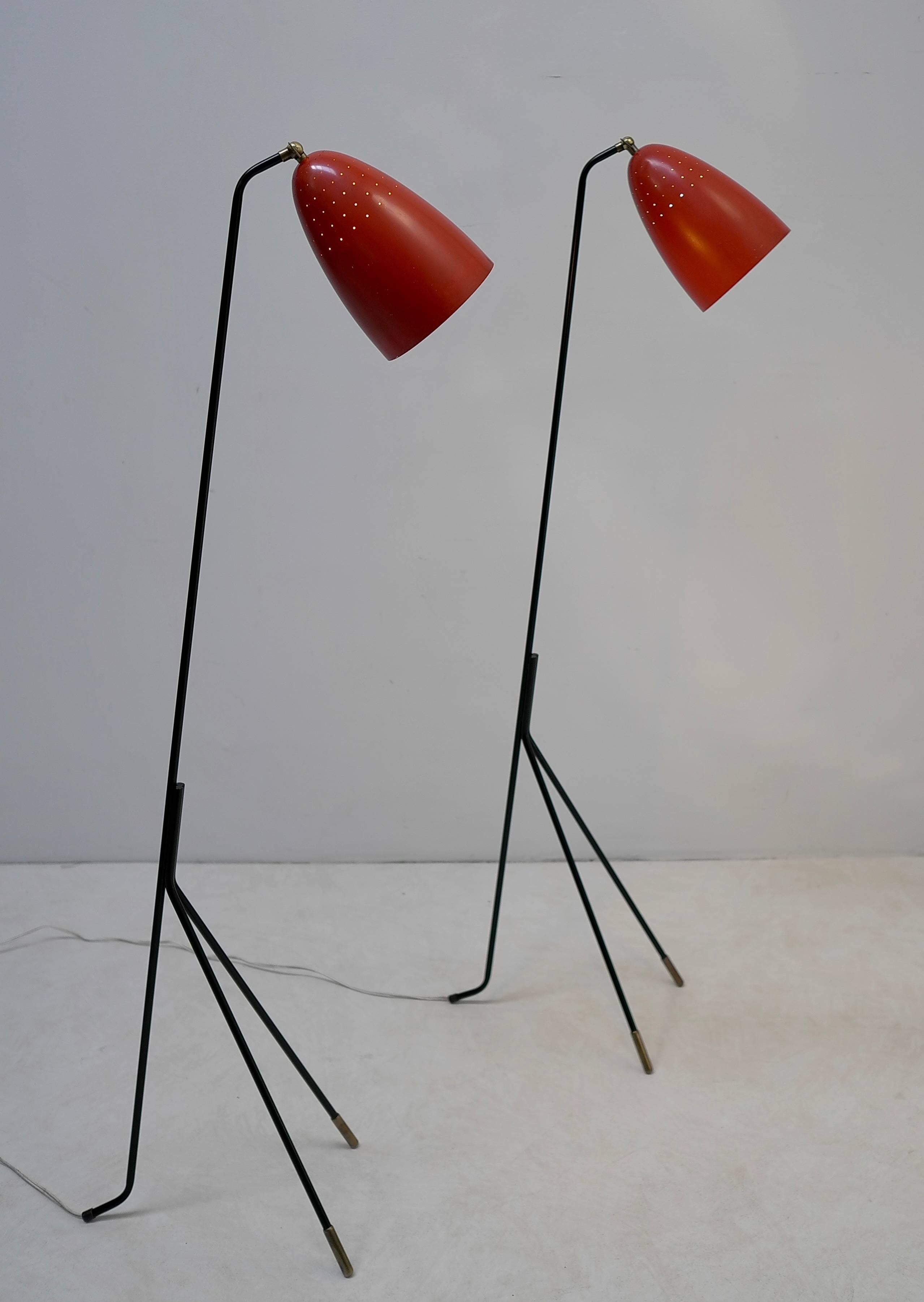 Danish Red Grasshopper Floor Lamp by Svend Aage Holm Sorensen, Denmark, 1950s