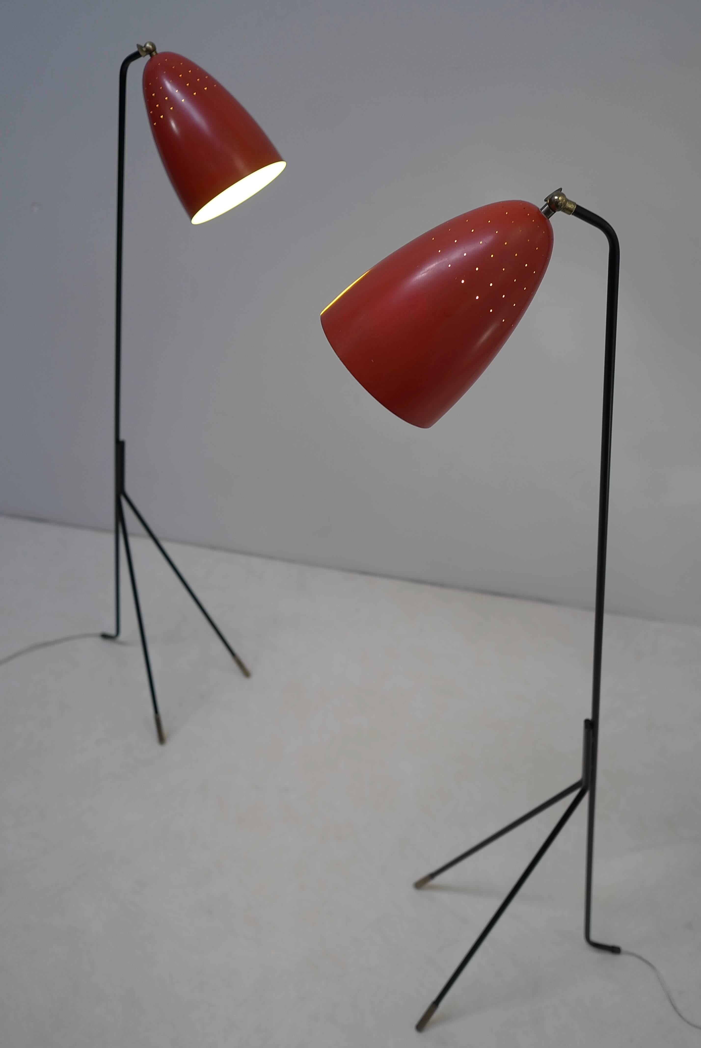 Metal Red Grasshopper Floor Lamp by Svend Aage Holm Sorensen, Denmark, 1950s