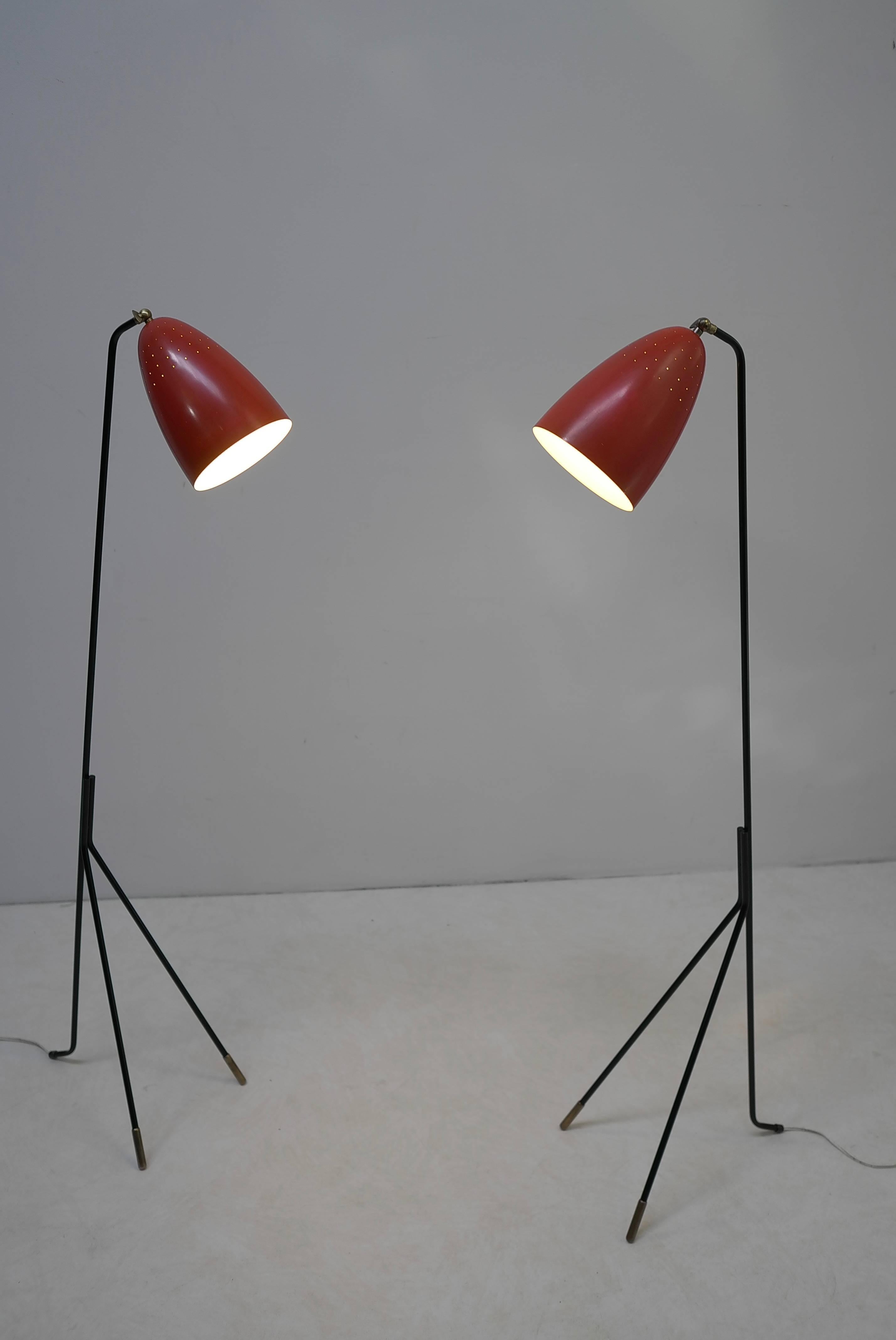 Red Grasshopper Floor Lamp by Svend Aage Holm Sorensen, Denmark, 1950s 1