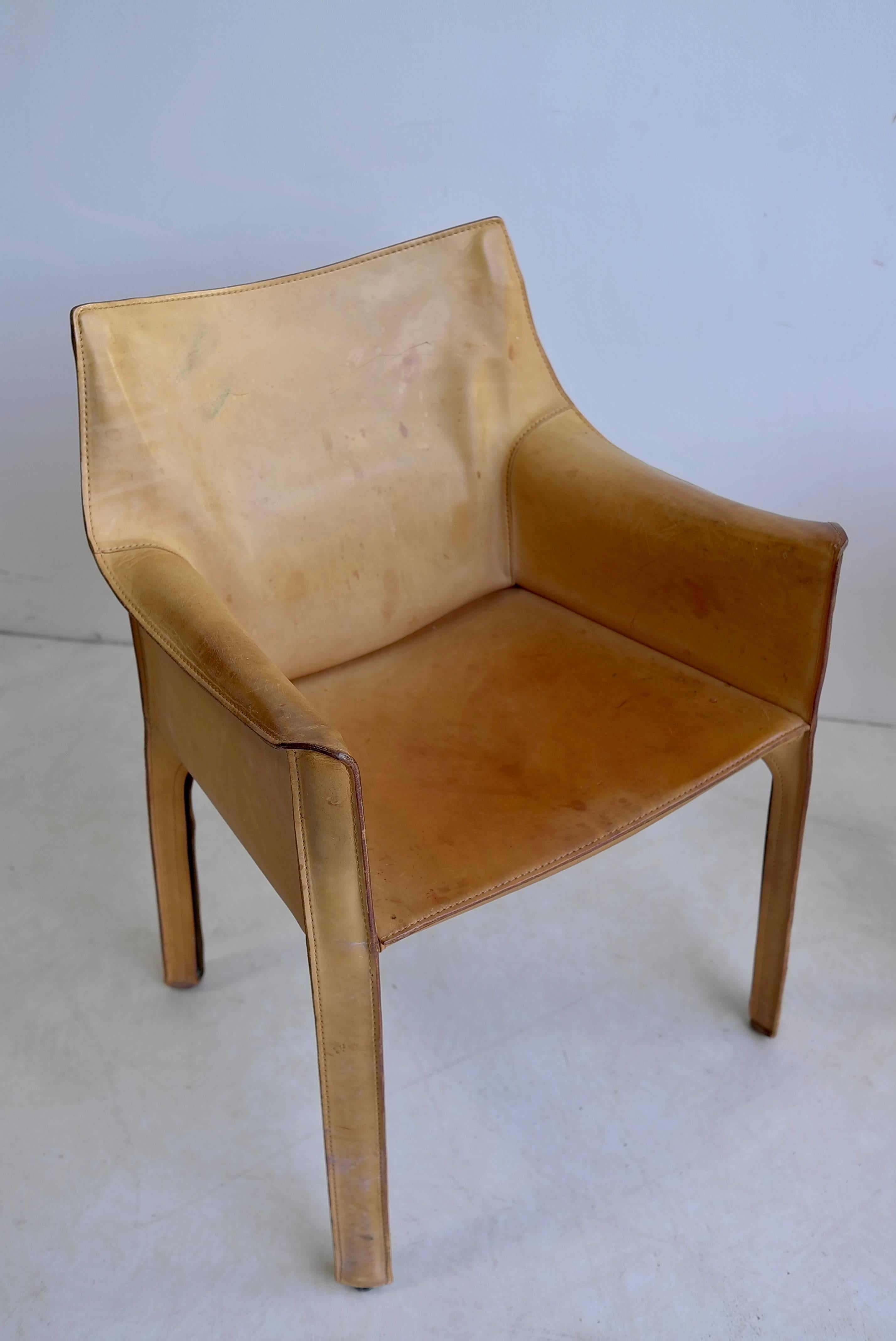 Mid-Century Modern Pair of Mario Bellini Cab Chairs in Natural Leather by Cassina Italy