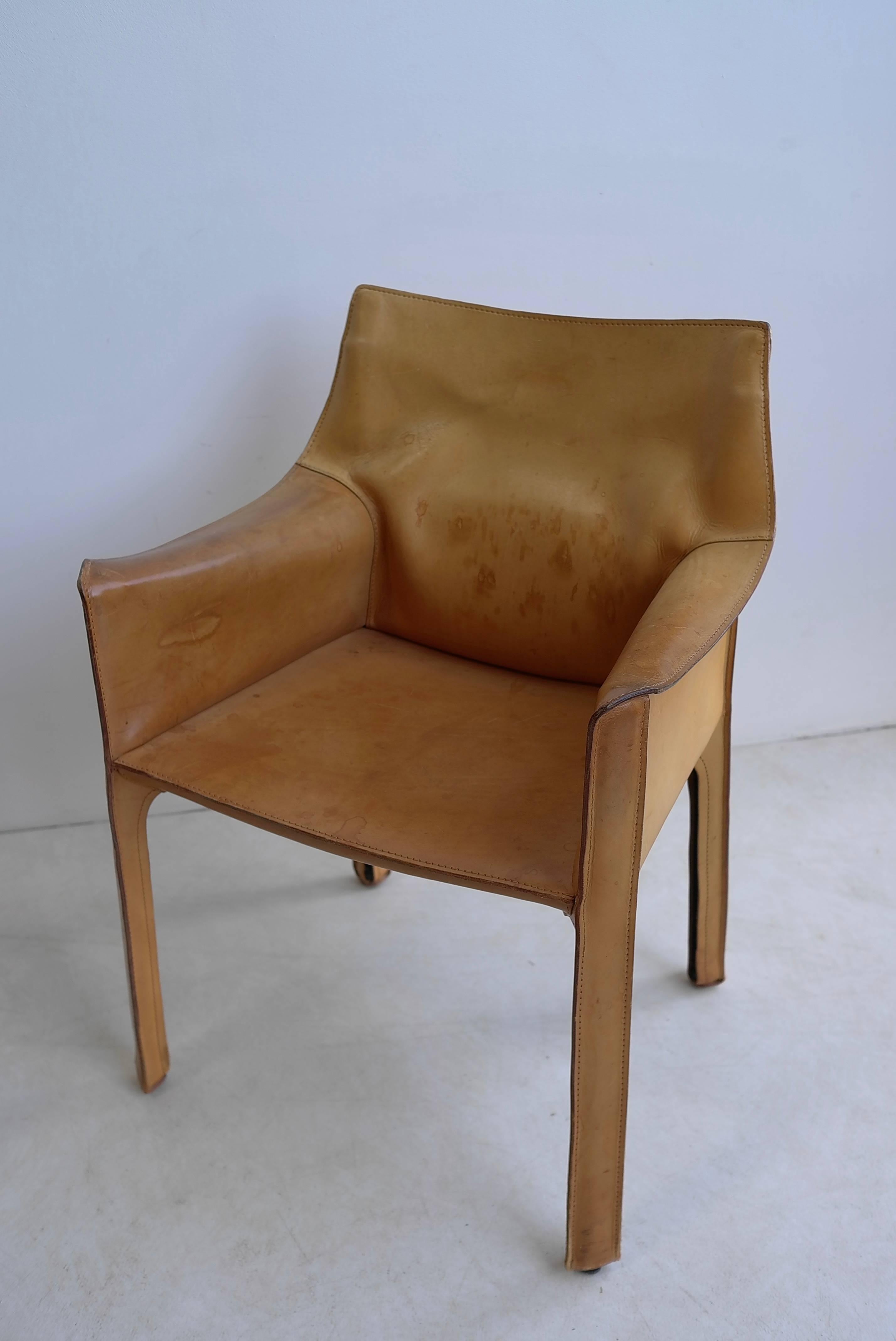 Italian Pair of Mario Bellini Cab Chairs in Natural Leather by Cassina Italy