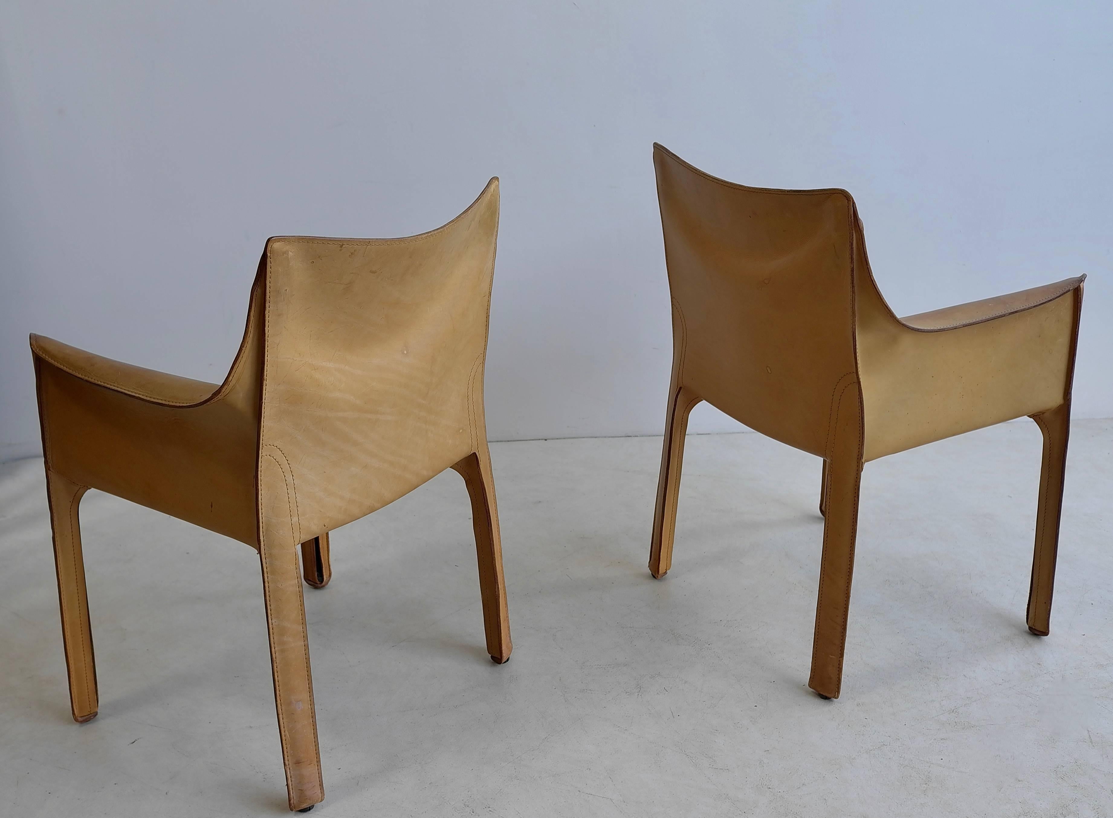 20th Century Pair of Mario Bellini Cab Chairs in Natural Leather by Cassina Italy