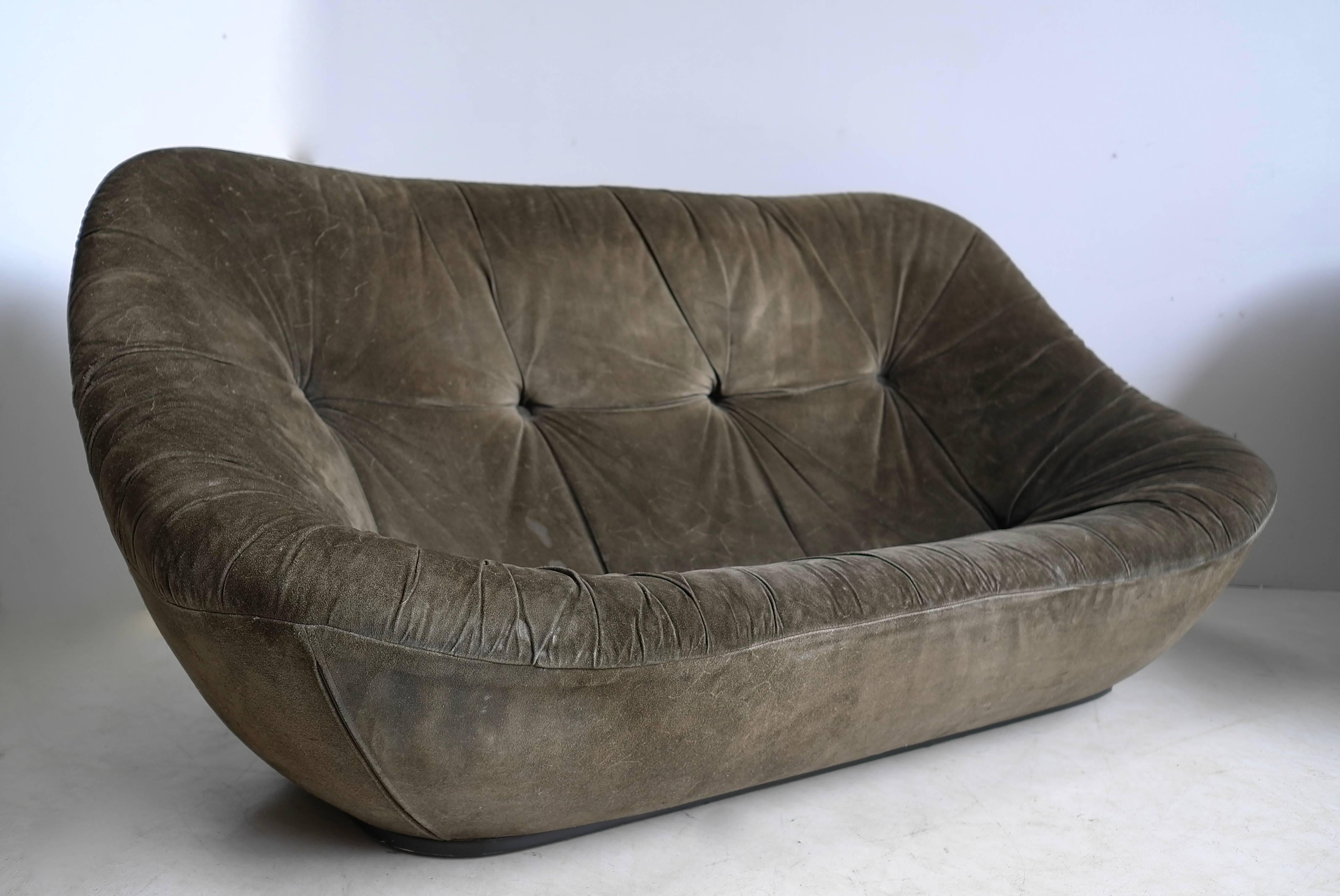 Late 20th Century Important Salon, Pierre Paulin Sofa with Two Armchairs in Suede Model Bonnie 500