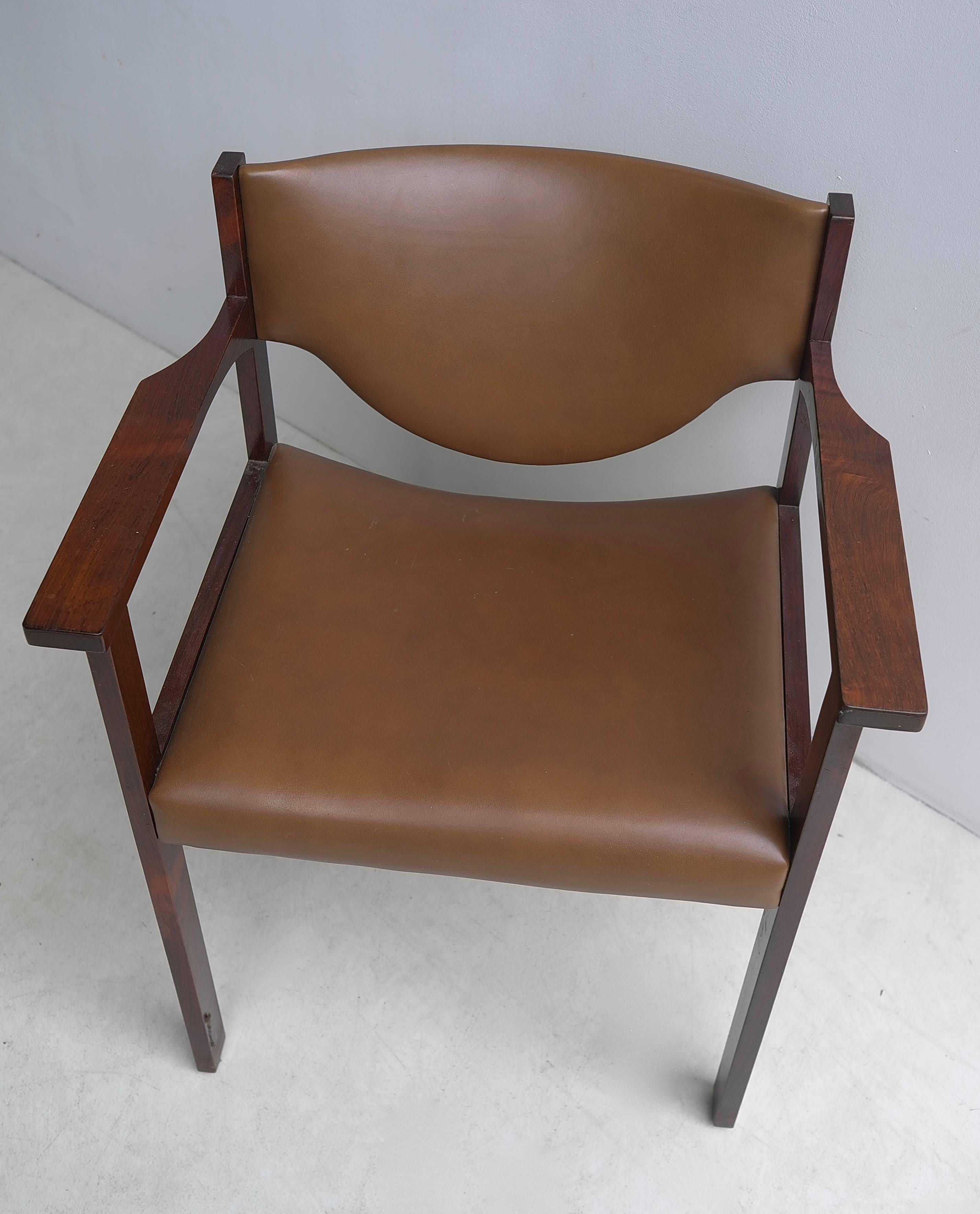 Pair of Danish desk chairs in rosewood and cognac leather.